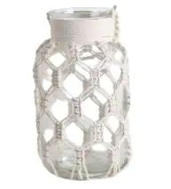 TrendLine Deko Glasflasche mit Kordeln 30 x 17 cm weiß TrendLine Deko Glasflasche mit Kordeln 30 x 17 cm weiß