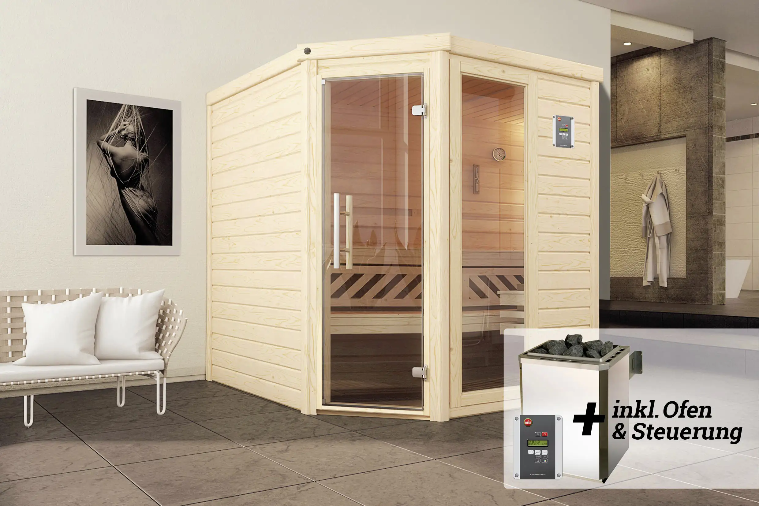 Weka Premium Massivholz-Sauna Turku Gr. 2 Sparset 7,5 kW OS Weka Premium Massivholz-Sauna Turku Gr. 2 Sparset 7,5 kW OS