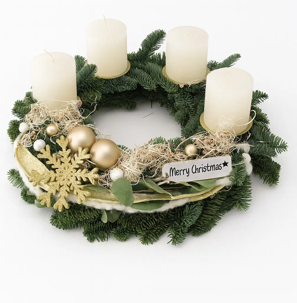 Adventskranz mit wollweißen Rustikkerzen Ø 40 cm