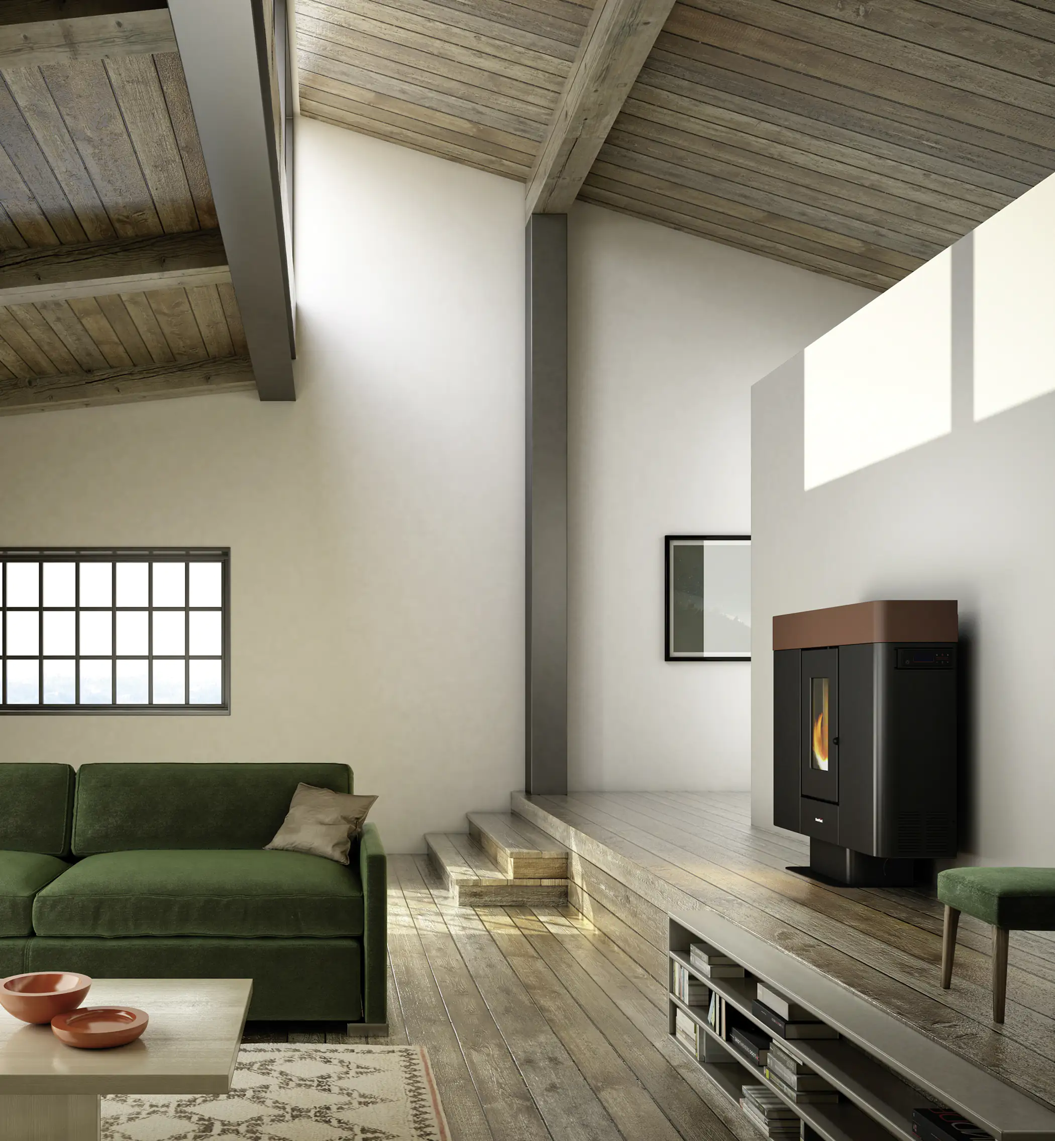 FreePoint Pelletofen MOON Stahl10 kWschwarz-braun