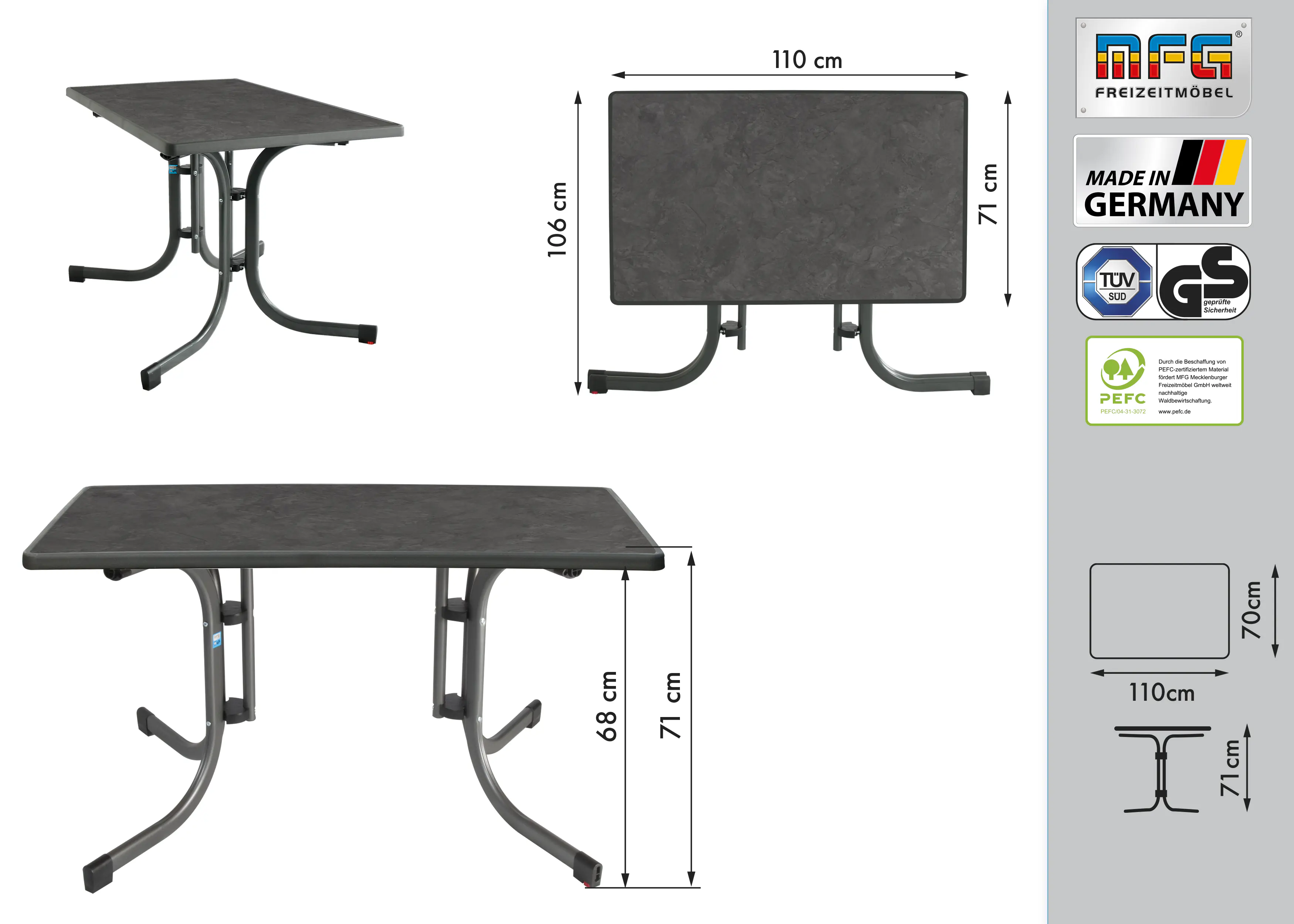 MFG Gartentisch wetterfest Stahl Boulevard 110 x 70 cm klappbar