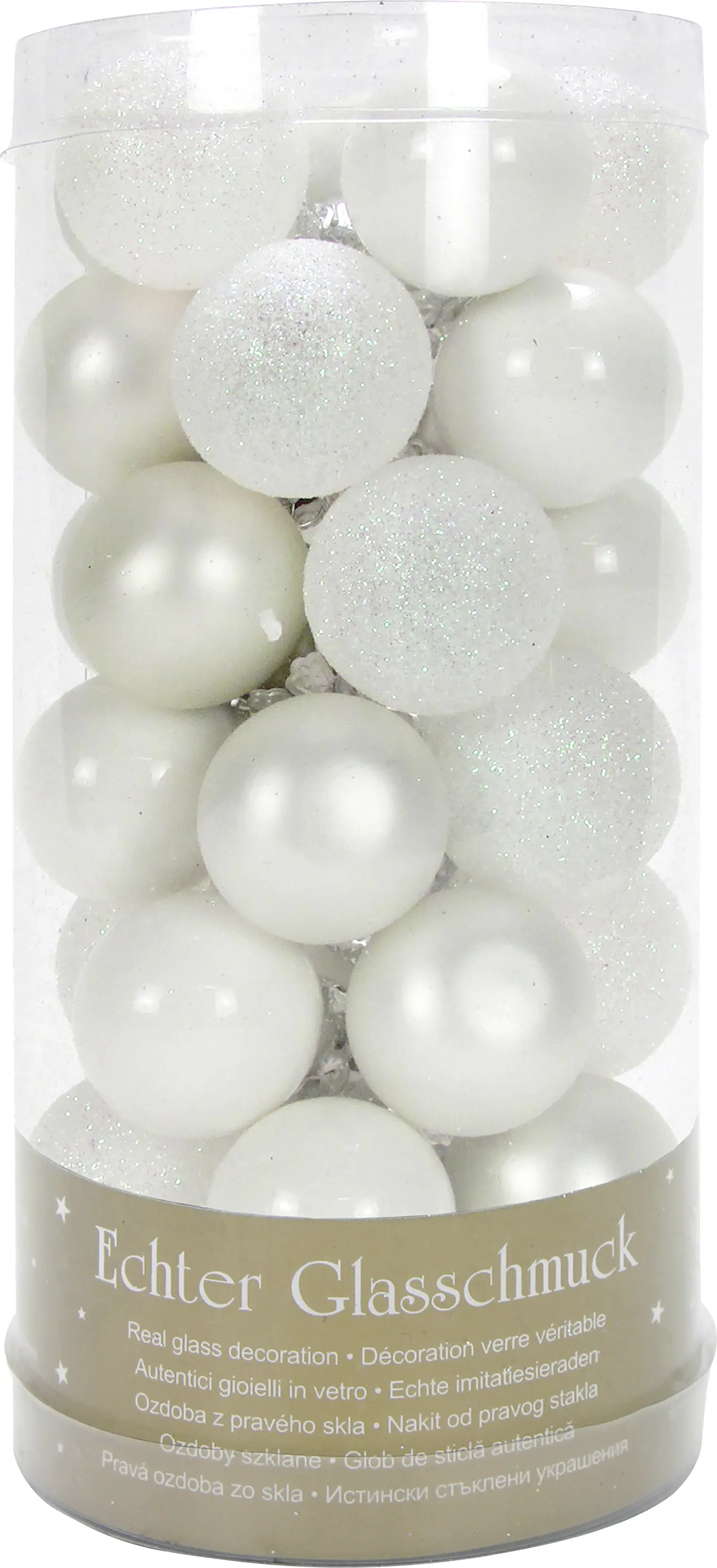 Weihnachtskugel aus Glas Ø 2,5 cm weiß - 35 Stück/3 Ausführungen