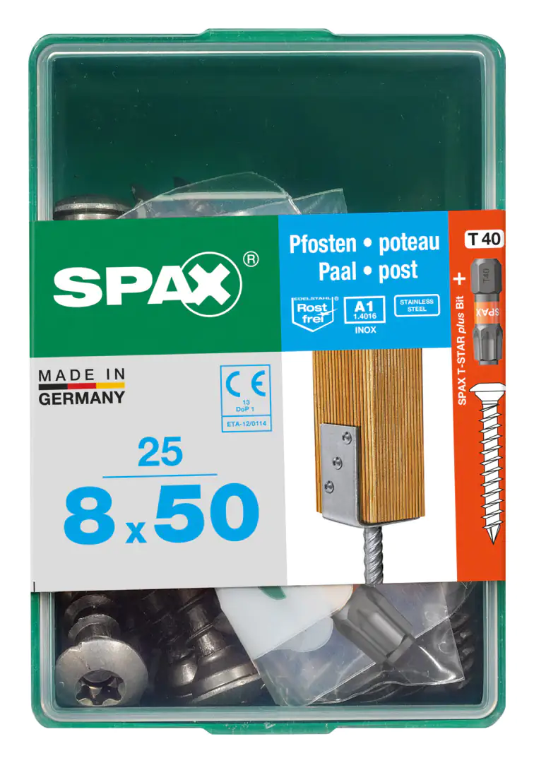 Spax Pfostenschrauben 8.0 x 50 mm TX 40 - 25 Stk. Spax Pfostenschrauben 8.0 x 50 mm TX 40 - 25 Stk.
