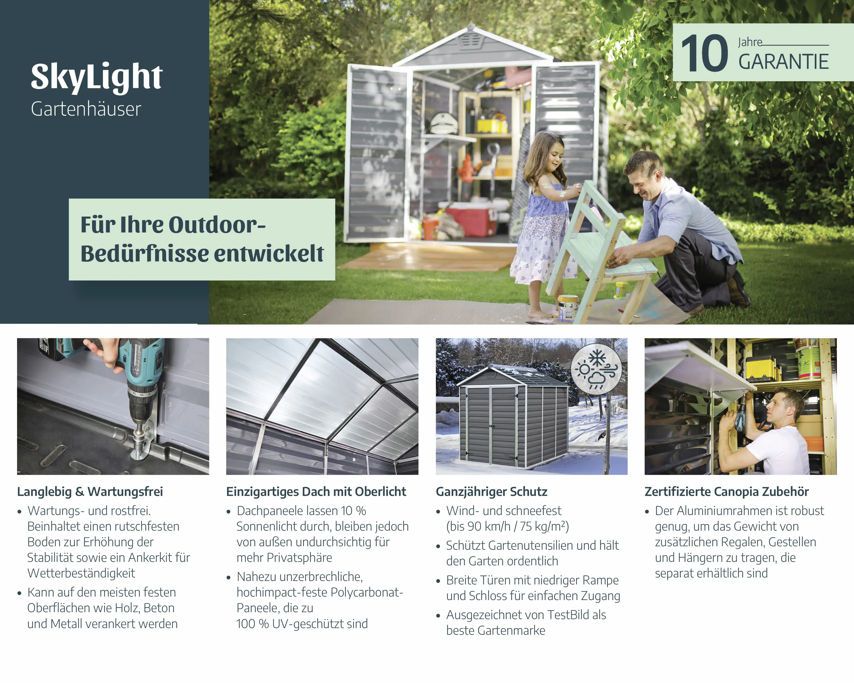 Canopia Gerätehaus Skylight 6x8 mit Solar LED Kit grau 185,4 x 229 cm