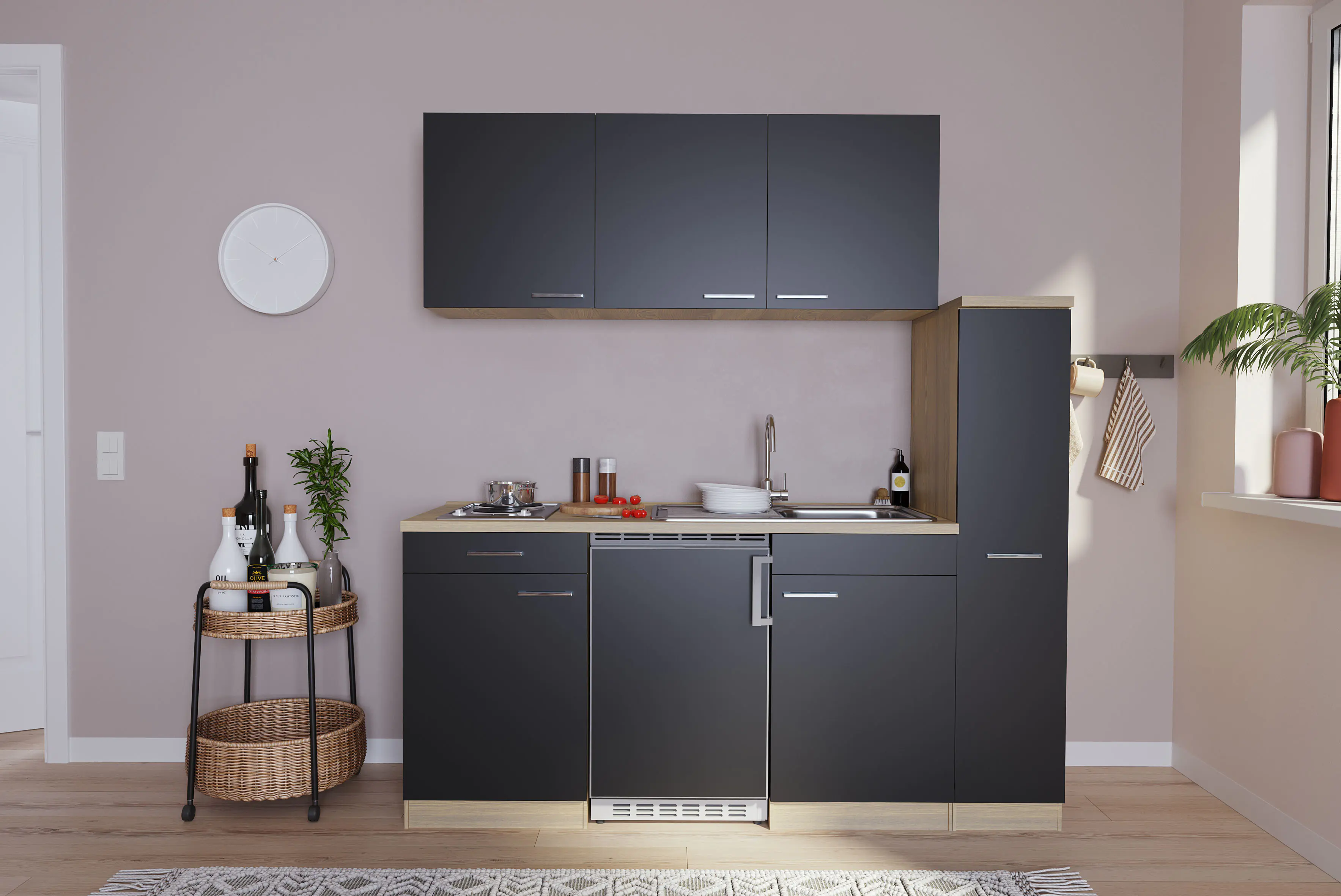 Respekta Economy Küchenblock 180 cm schwarz, Eiche Sonoma, KB180ESS Respekta Economy Küchenblock 180 cm schwarz, Eiche Sonoma, KB180ESS