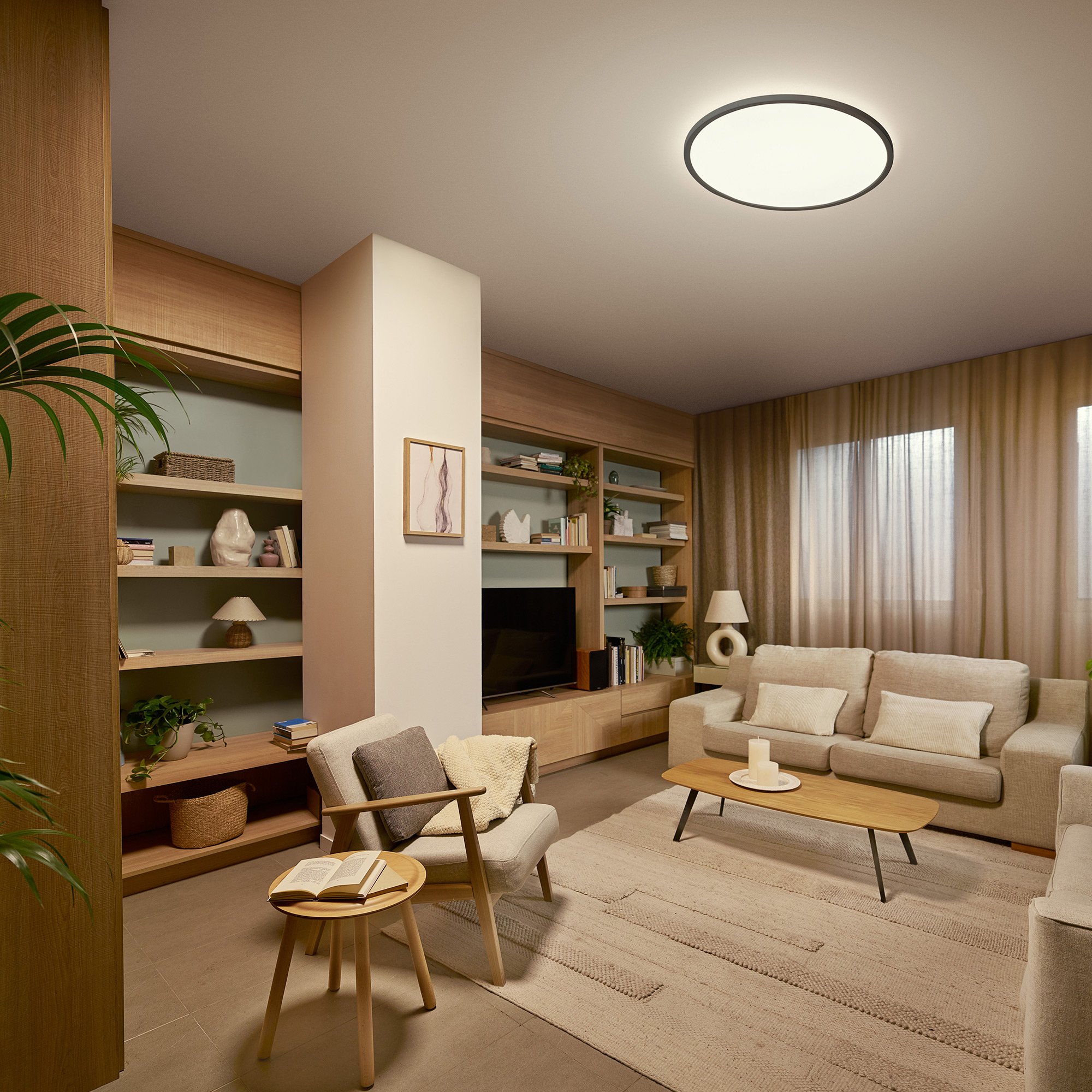 Philips LED-Deckenleuchte Valen schwarz Ø 42 x 2 cm warmweiß-kaltweiß dimmbar