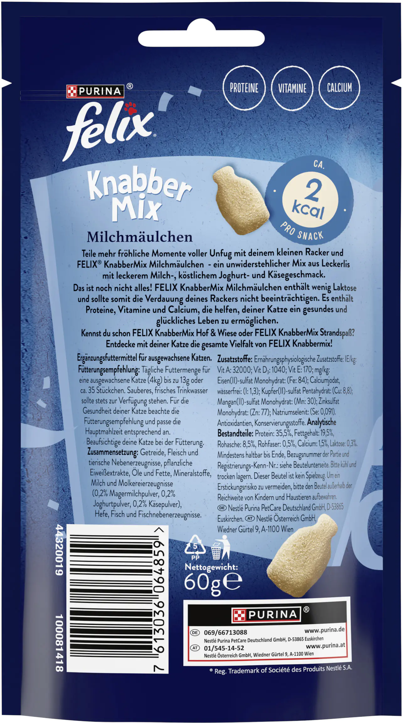 Felix Knabbermix Katzensnack Milchmäulchen 60g Felix Knabbermix Katzensnack Milchmäulchen 60g