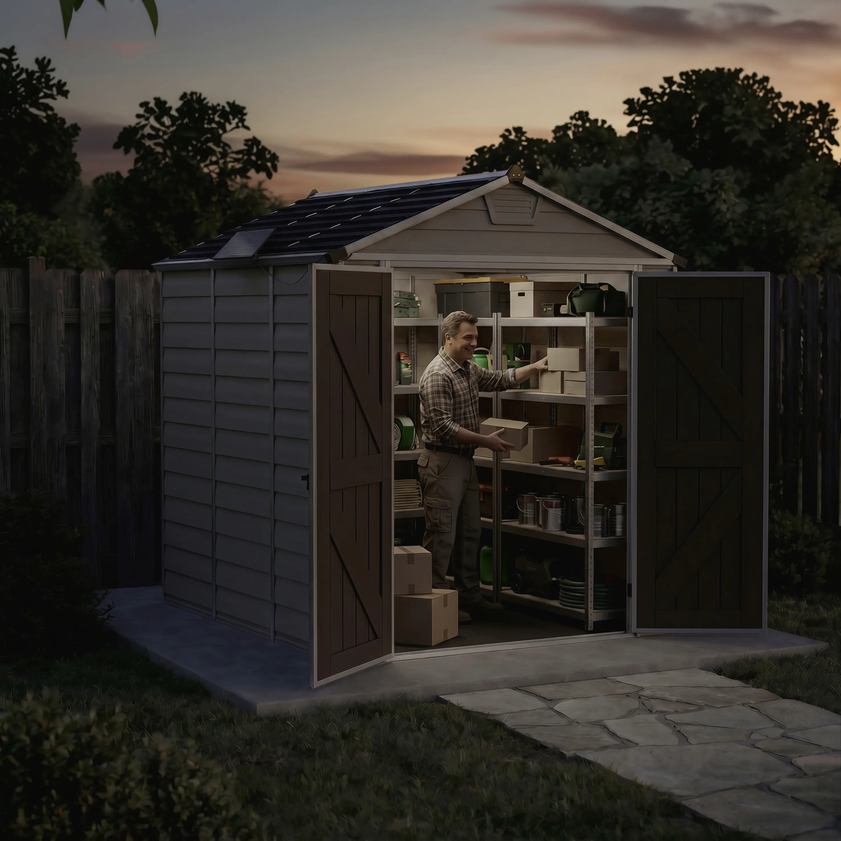 Canopia Gerätehaus Skylight 6x8 mit Solar LED Kit grau 185,4 x 229 cm