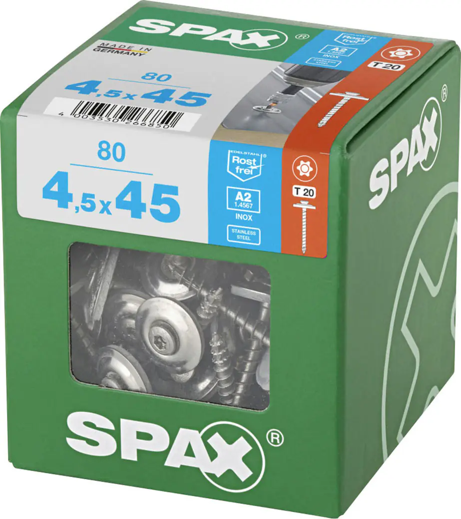 Spax Spenglerschrauben 4,5 x 45 mm T20 Vollgewinde - 80 Stk. 