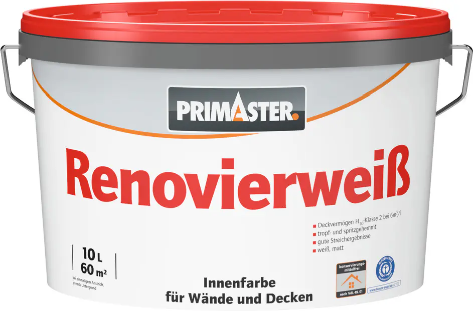 Primaster Renovierweiß Wandfarbe konservierungsmittelfrei 10 L