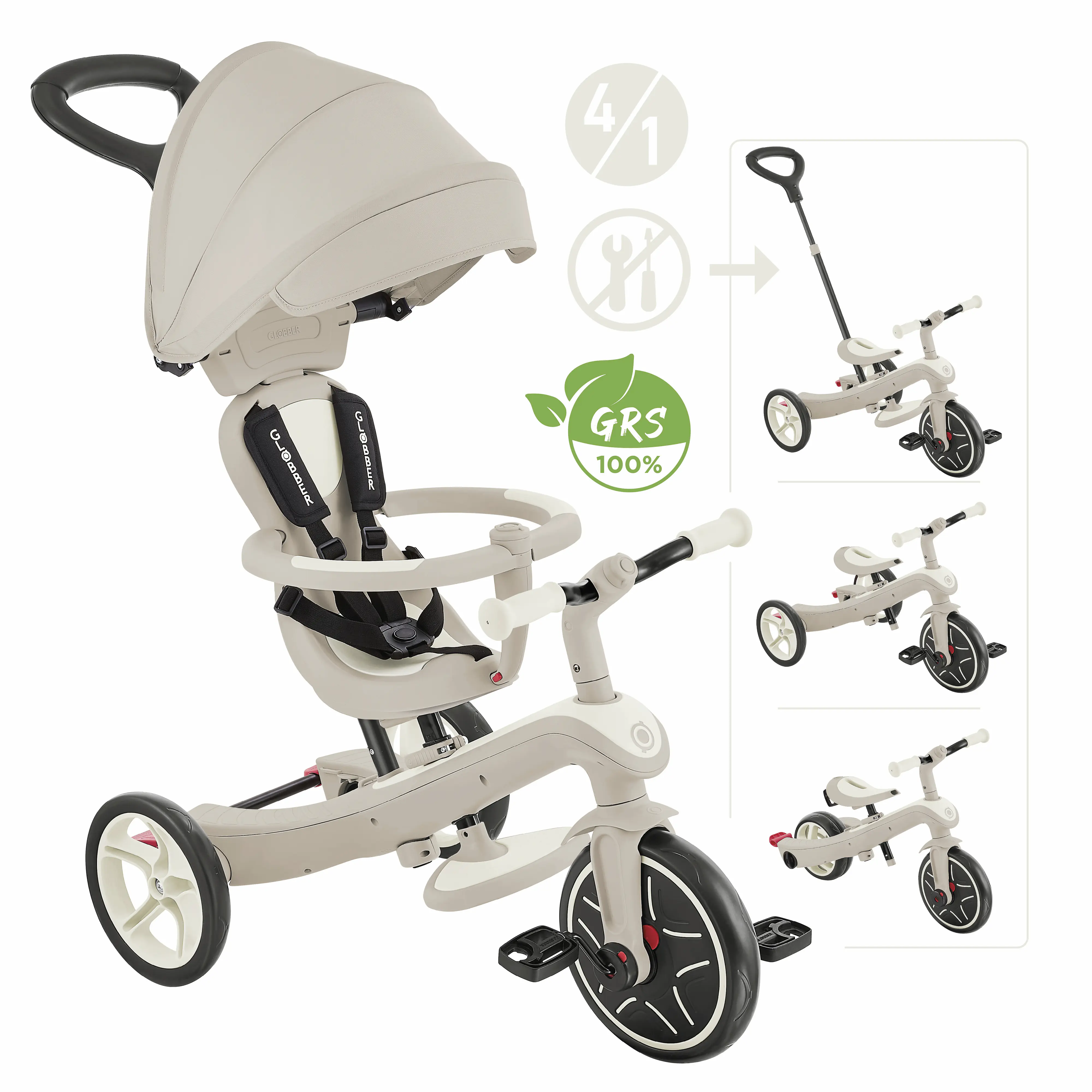 Globber Dreirad für Kinder Explorer Trike 4-in-1 Eco creme/weiß