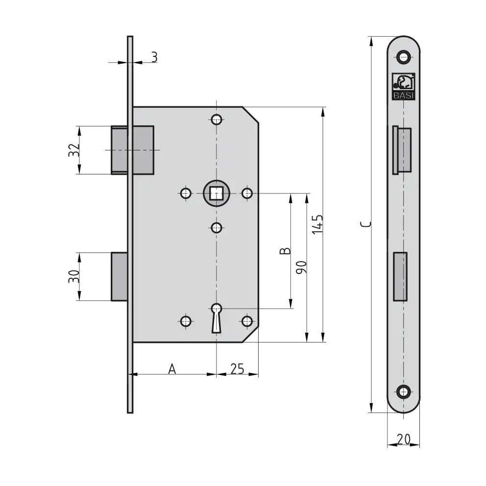 Basi Einsteckschloss 9220-5518 BB rechts