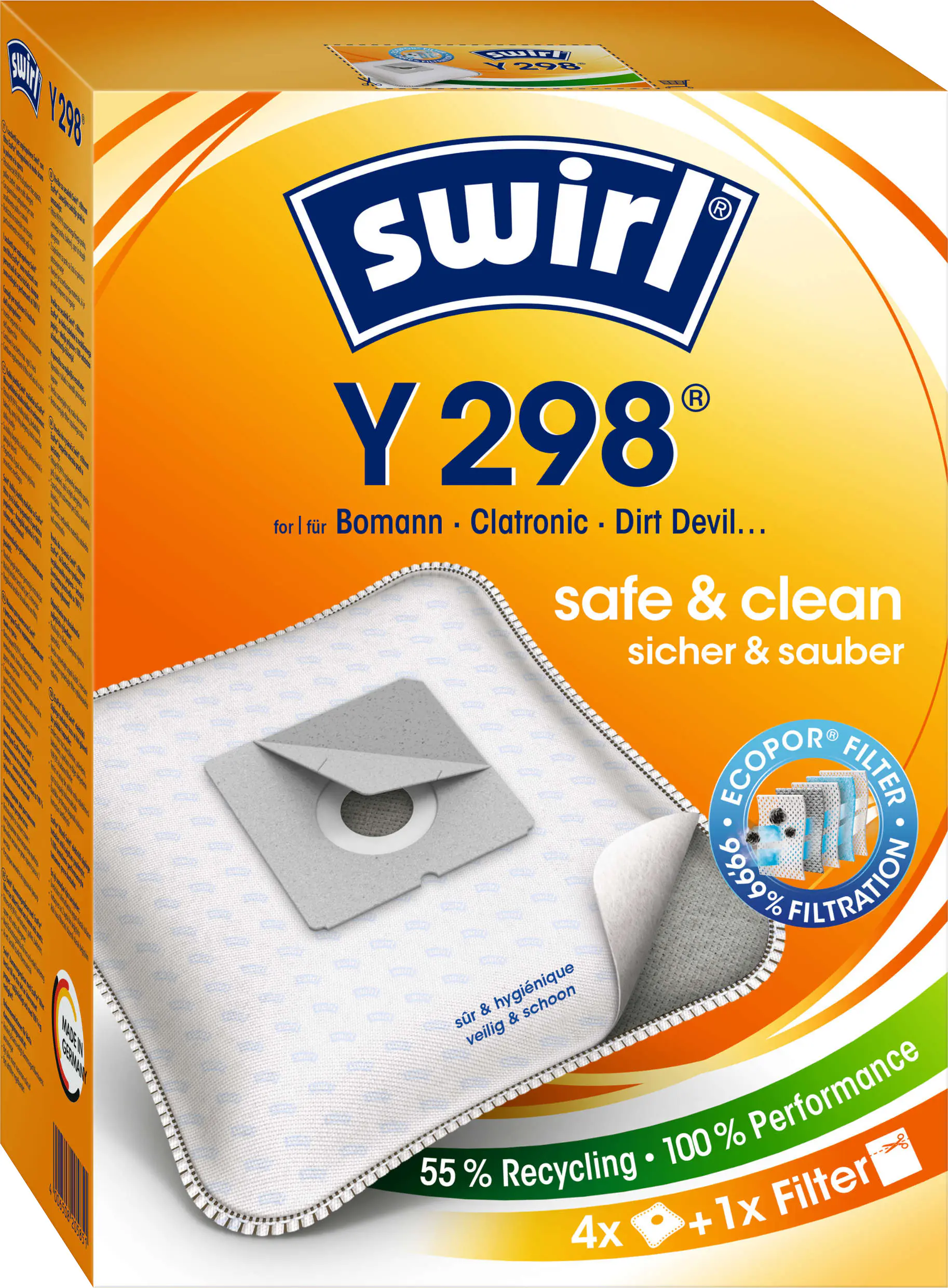 Swirl Y 298 EcoPor Staubsaugerbeutel 4 Staubbeutel + 1 Filter