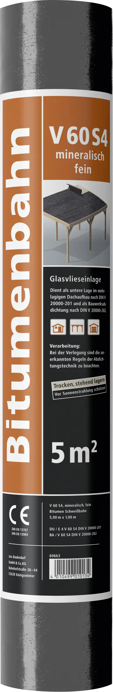 Bitumen Schweißbahn V 60 S4 mineralisch fein 5 x 1 m = 5 m² schwarz-grau