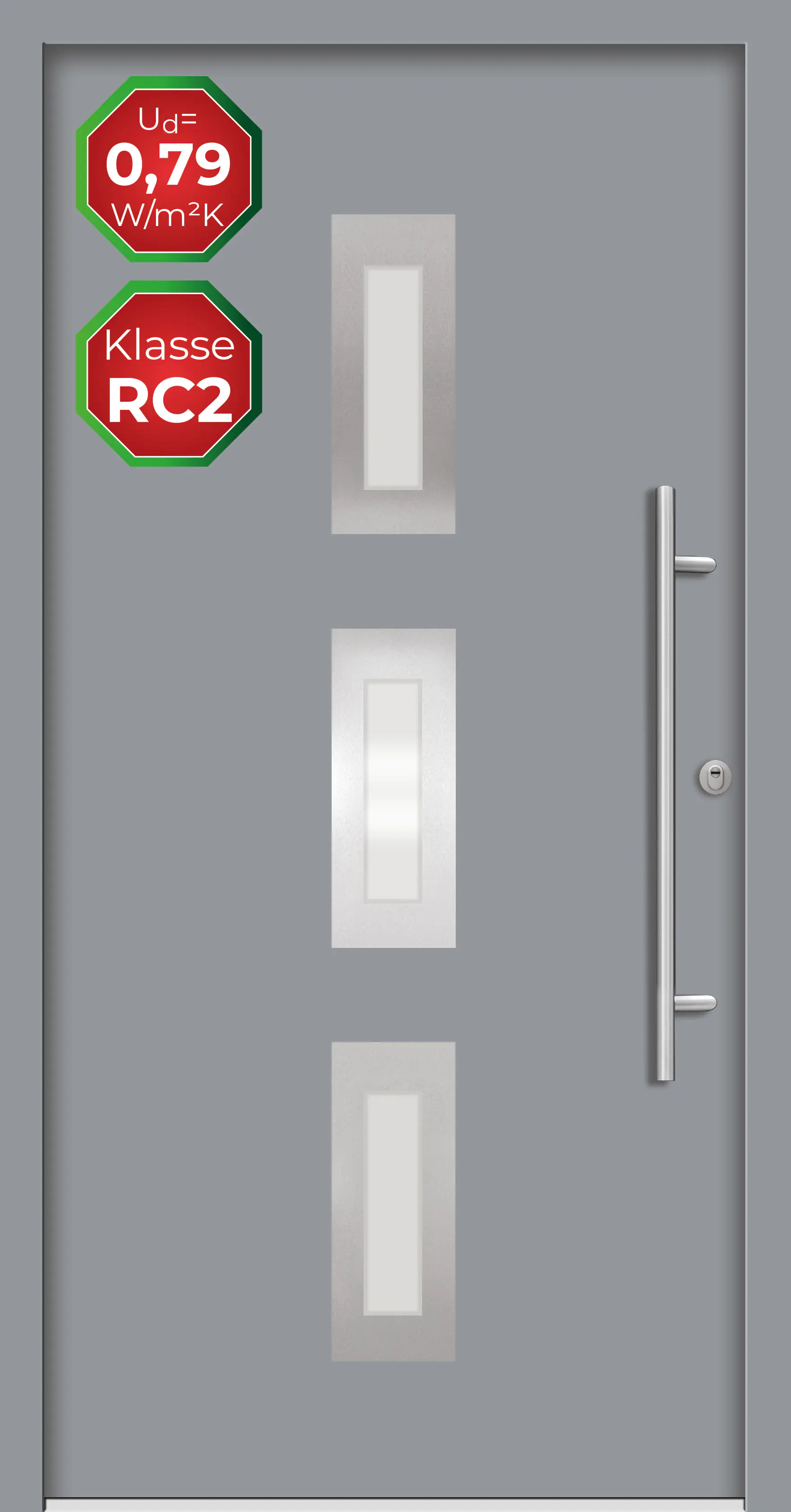 Splendoor Haustür Passivedoor Premium B02 RC2 Grau DIN Rechts 100 x 210 cm