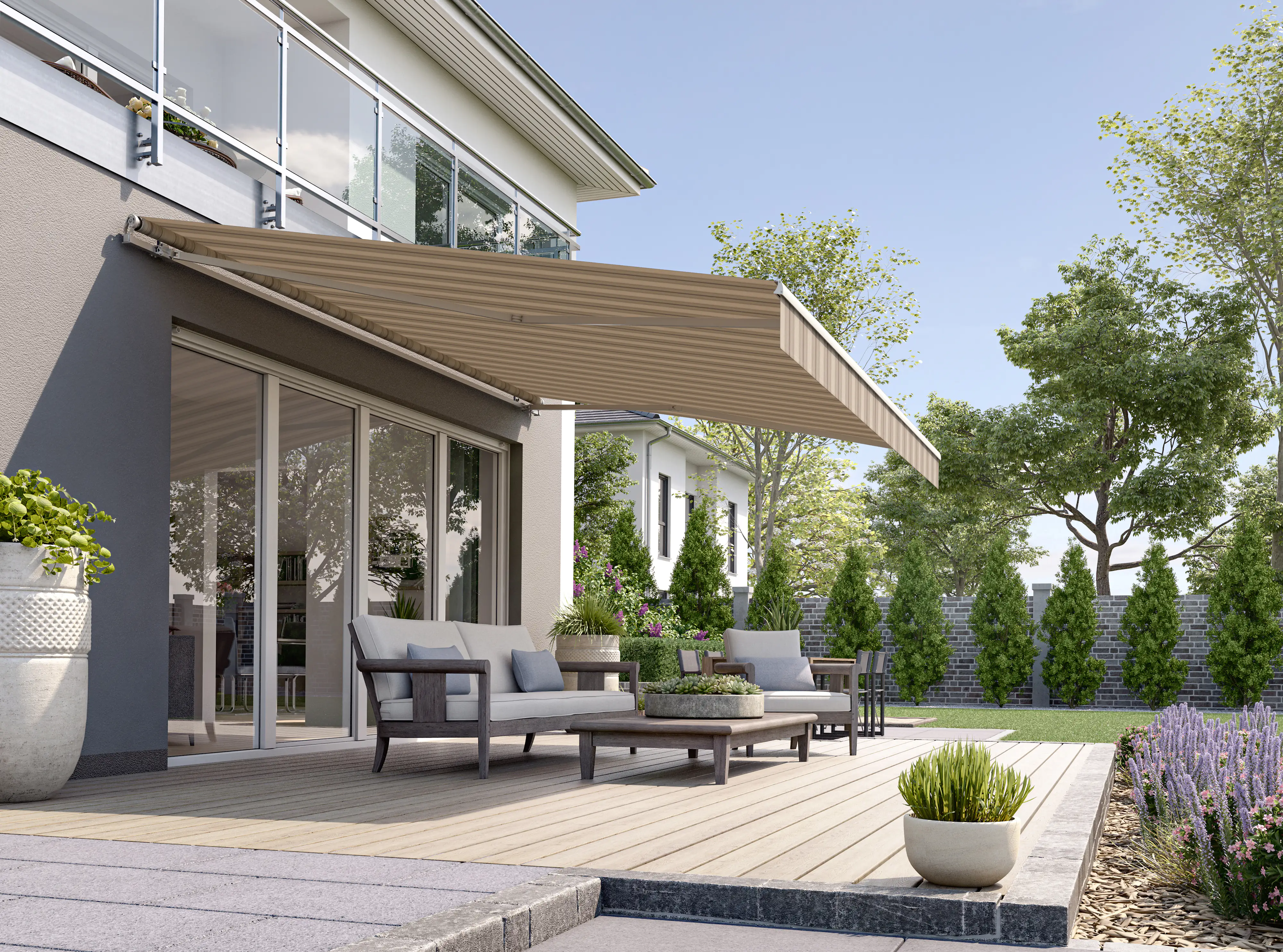 Gelenkarmmarkise Classic beige-braun gestreift inkl. Handkurbel