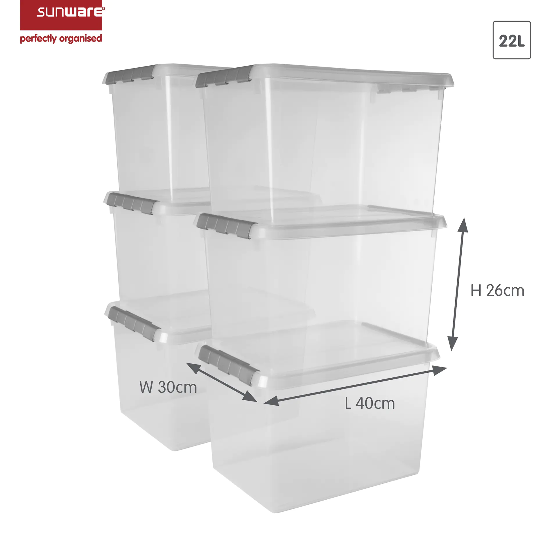 Sunware Comfort line Aufbewahrungsbox 6er-Set für 22L transparent metallfarbig Sunware Comfort line Aufbewahrungsbox 6er-Set für 22L transparent metallfarbig