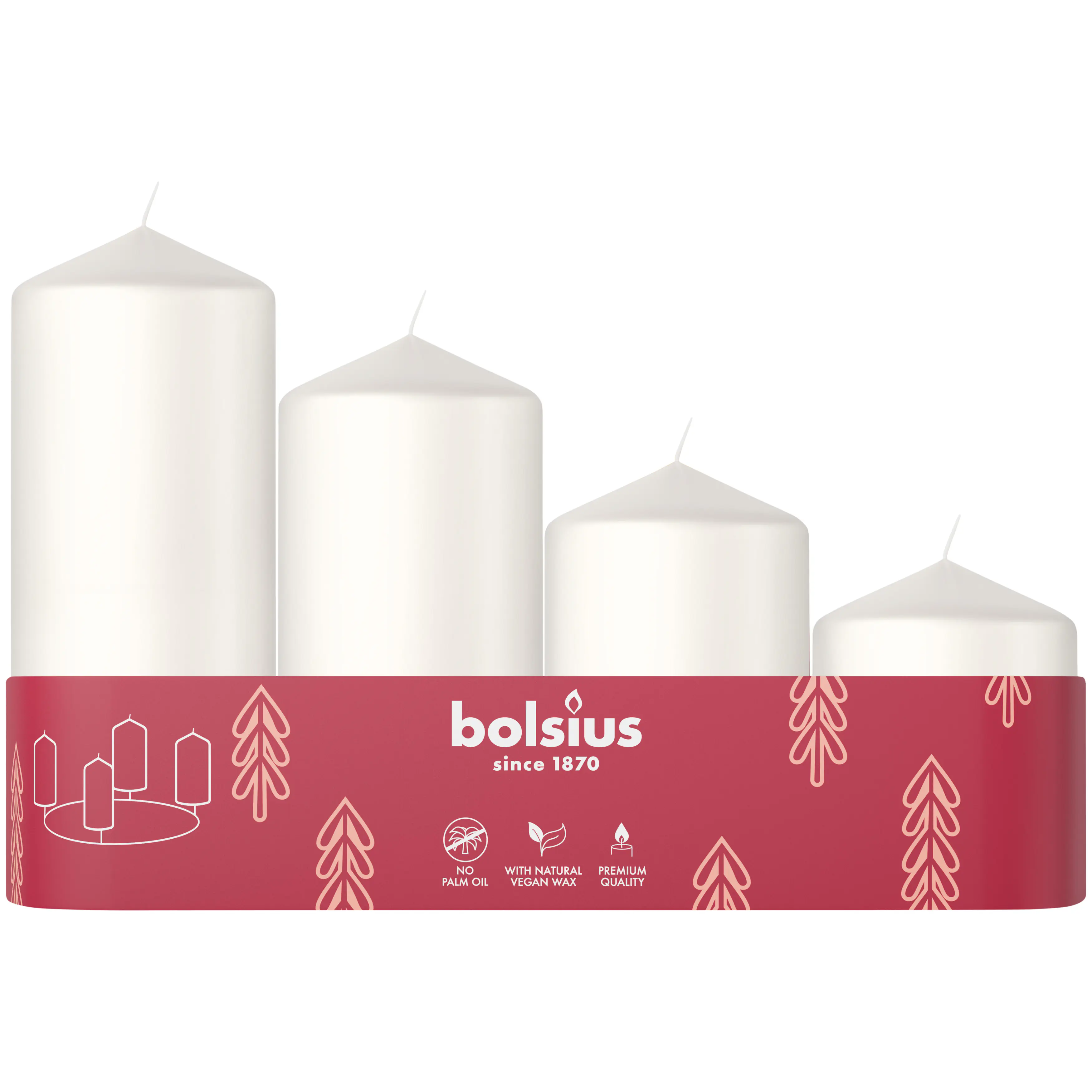 Bolsius Stumpenkerzen 4er Tray abgestuft Ø 4,8 cm wolkiges weiß