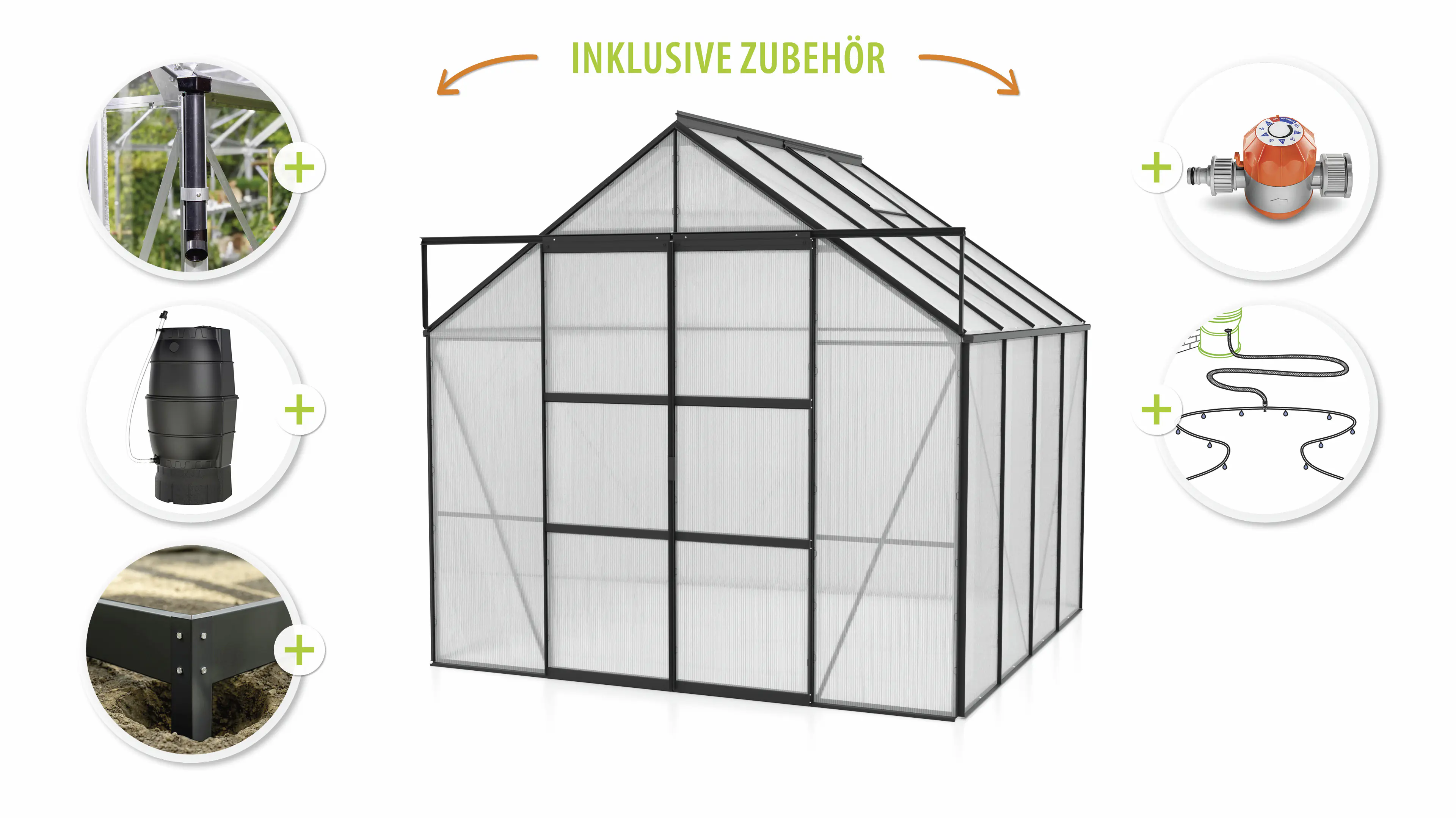 Vitavia Gewächshaus-Set Uranus 6700 HKP 4 mm schwarz 254 x 254 cm 