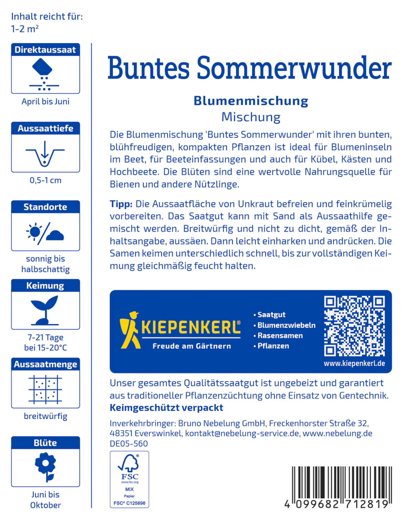 Kiepenkerl Blumensamen Buntes Sommerwunder für ca. 1 - 2 m²