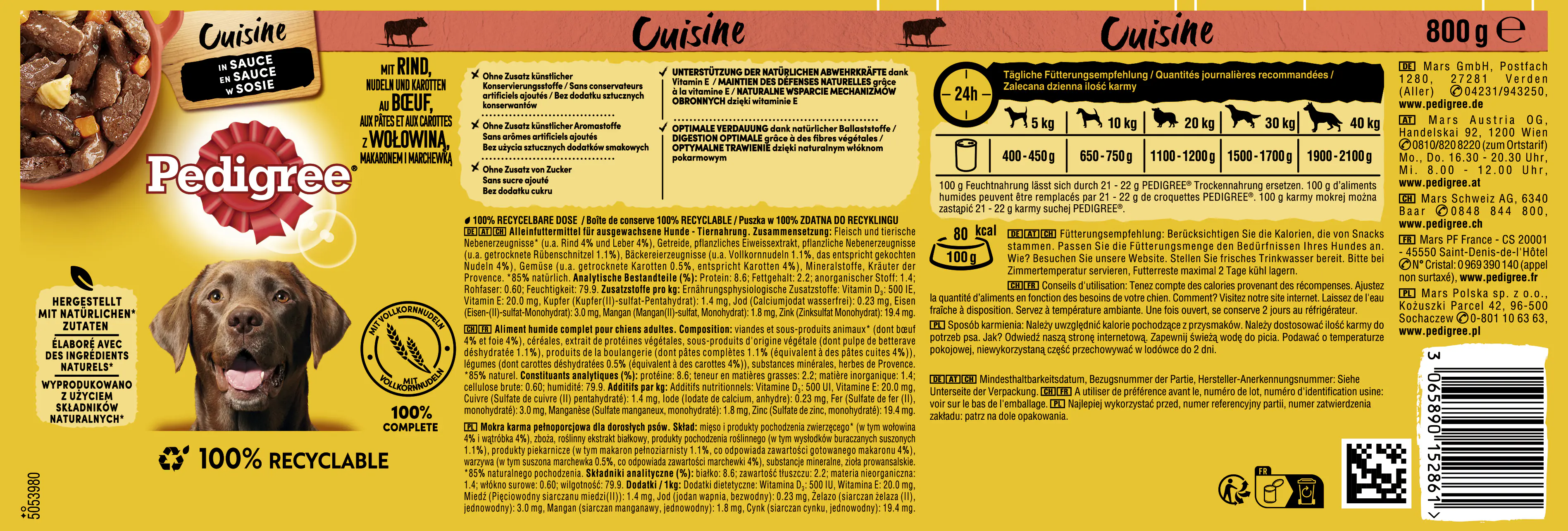 Pedigree Adult Cuisine in Sauce Rind, Nudeln & Karotten Hundefutter 800 g Pedigree Adult Cuisine in Sauce Rind, Nudeln & Karotten Hundefutter 800 g