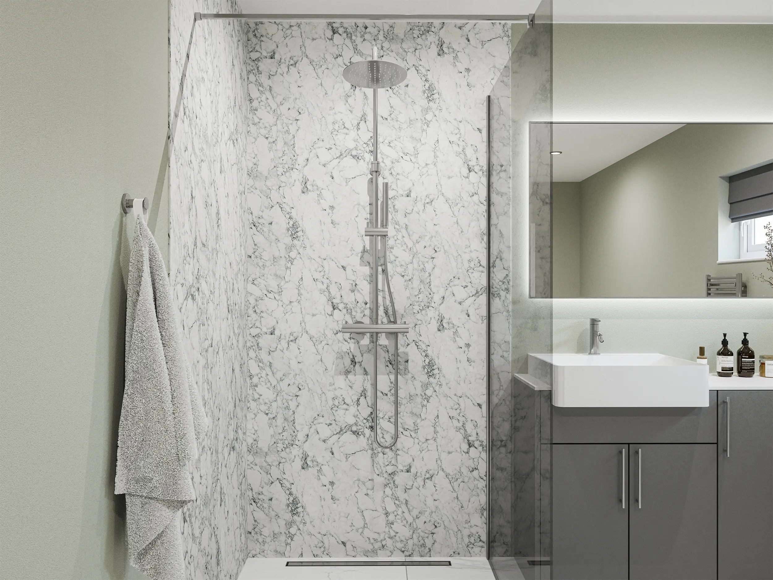 Wetwall Elite Wandpaneel  White Marble 16 x 260 cm mit abgerundeter Abschlusskante
