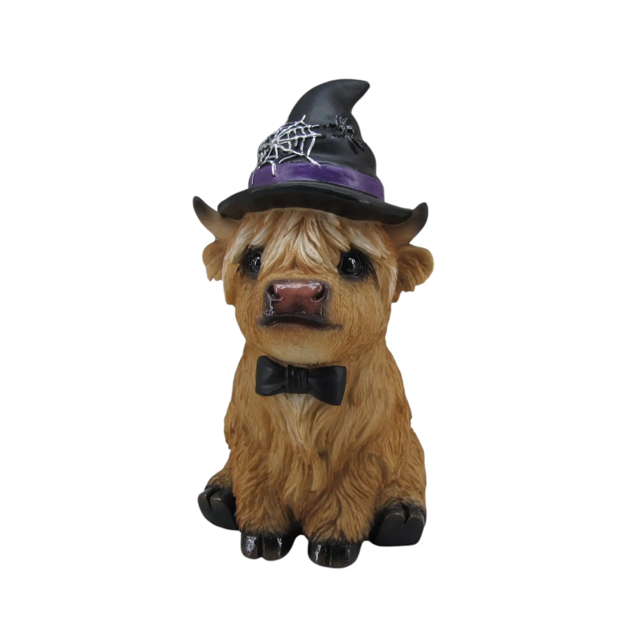 Dekofigur Kuh mit Hexenhut Highland Cattle Halloween 19 x 11 cm braun