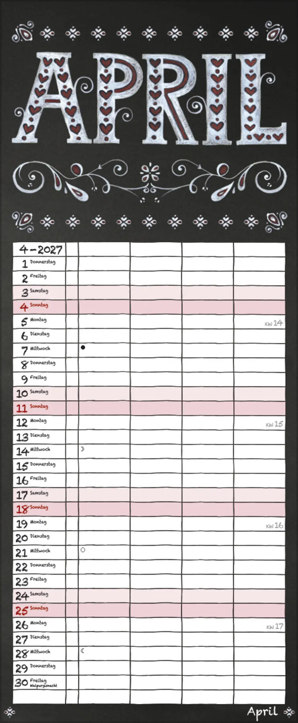 Korsch Kalender Timer Tafel 2027