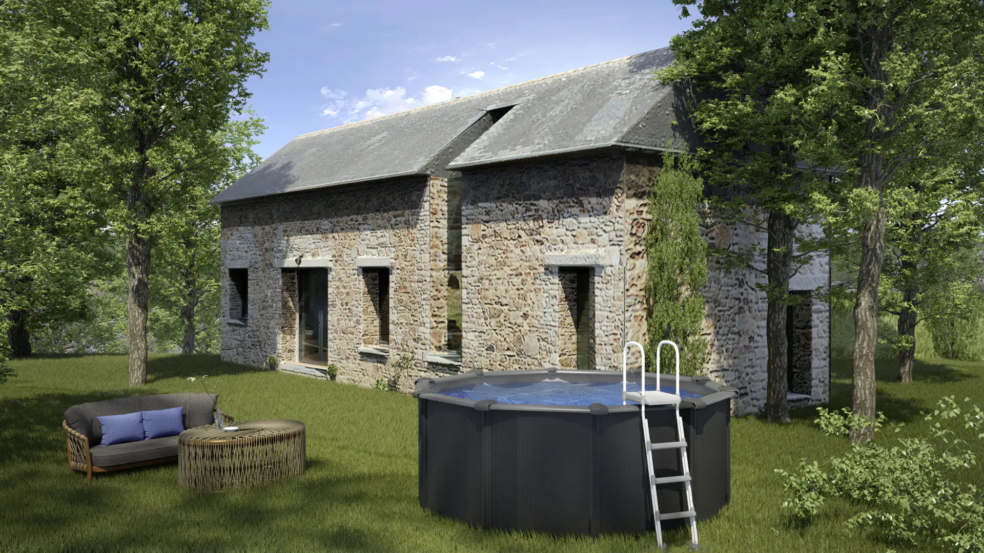 Gre Stahlwandpool Kea rund Ø 350 x 120 cm graphite