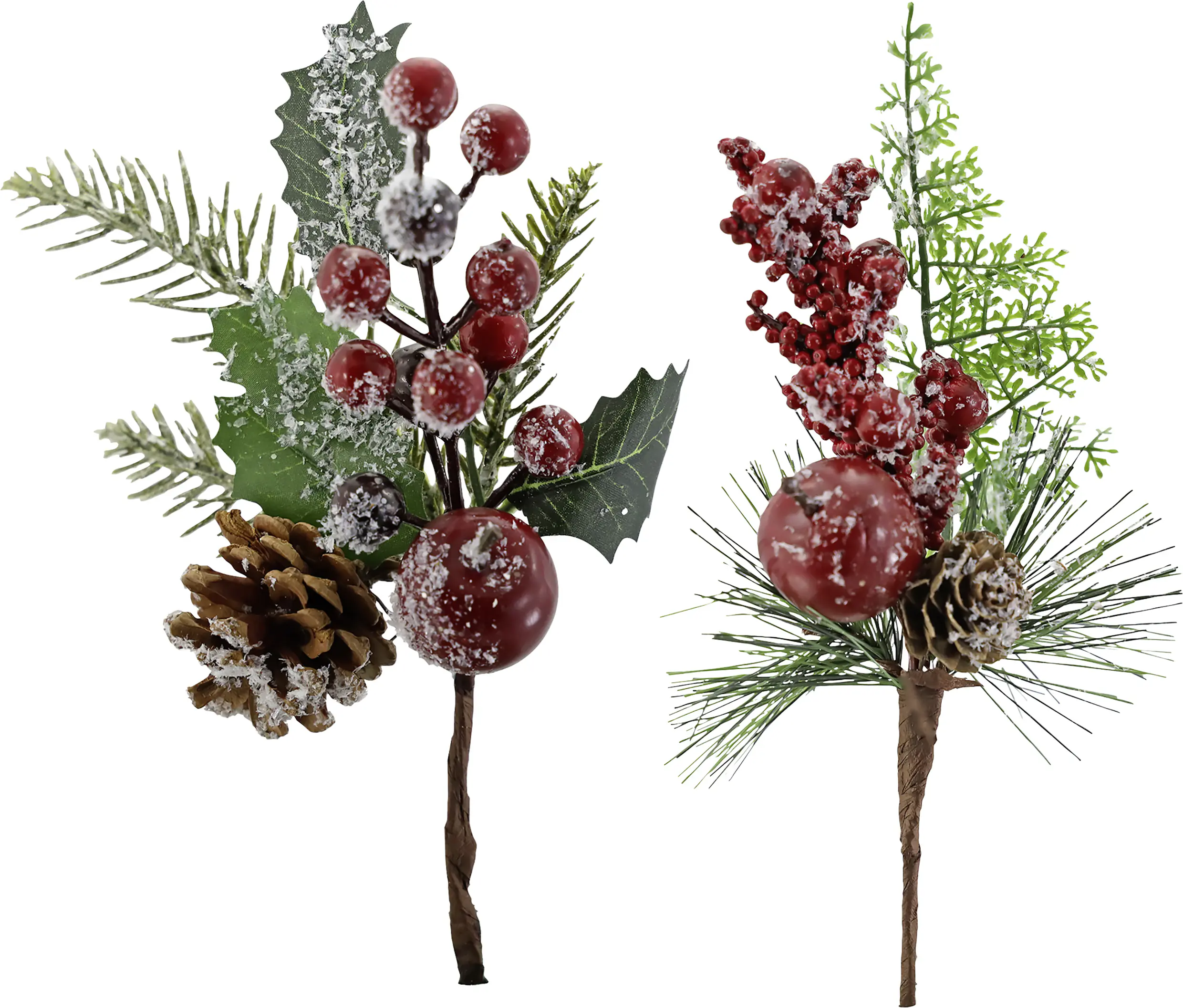 Weihnachtsdeko Zweig aus Kunststoff mit Zapfen Beeren & Apfel 22 cm grün/rot geeist