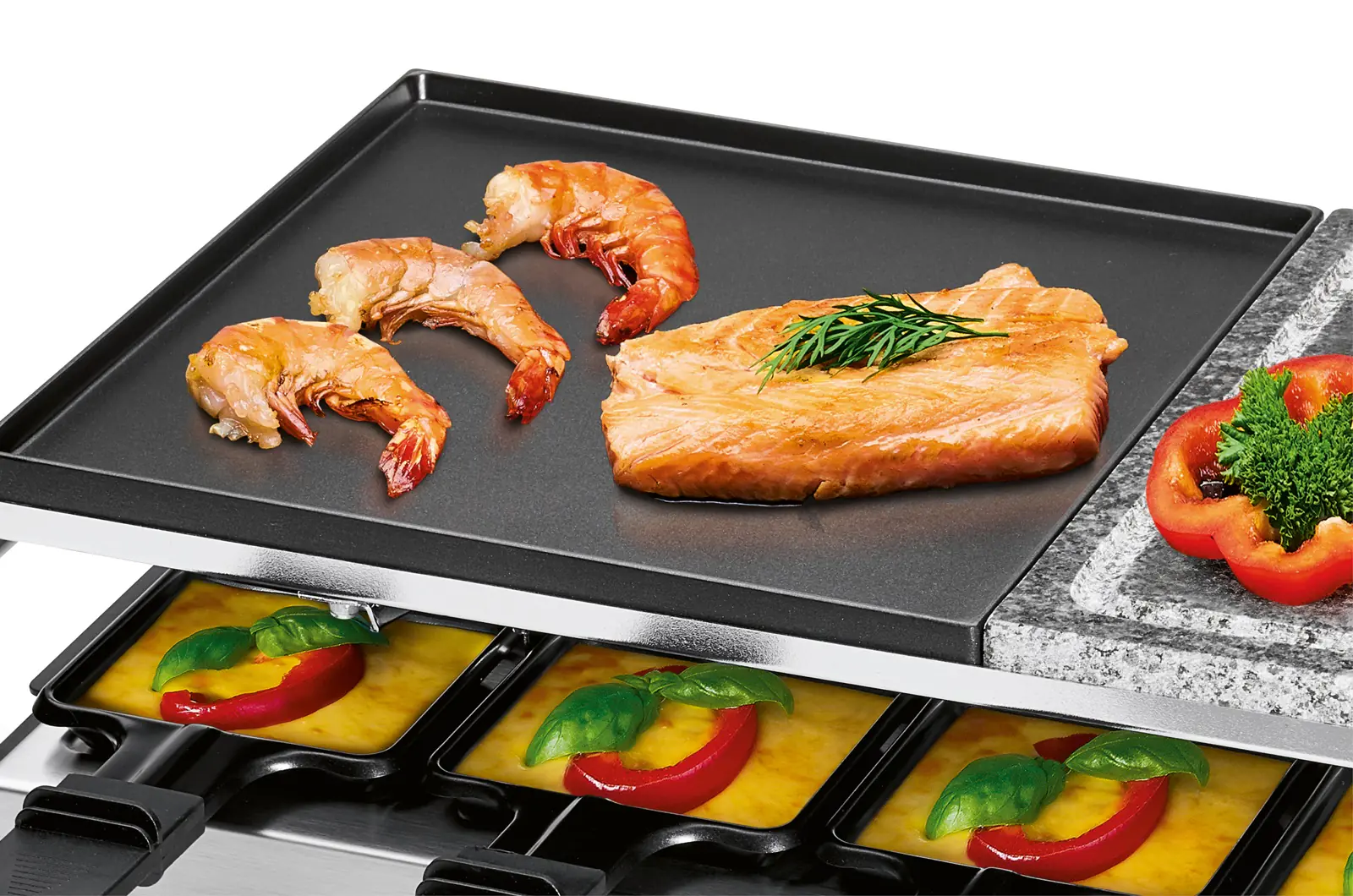 Proficook Raclette RG 1144 Guß/Steinplatte 10 Pfännchen 1700 Watt