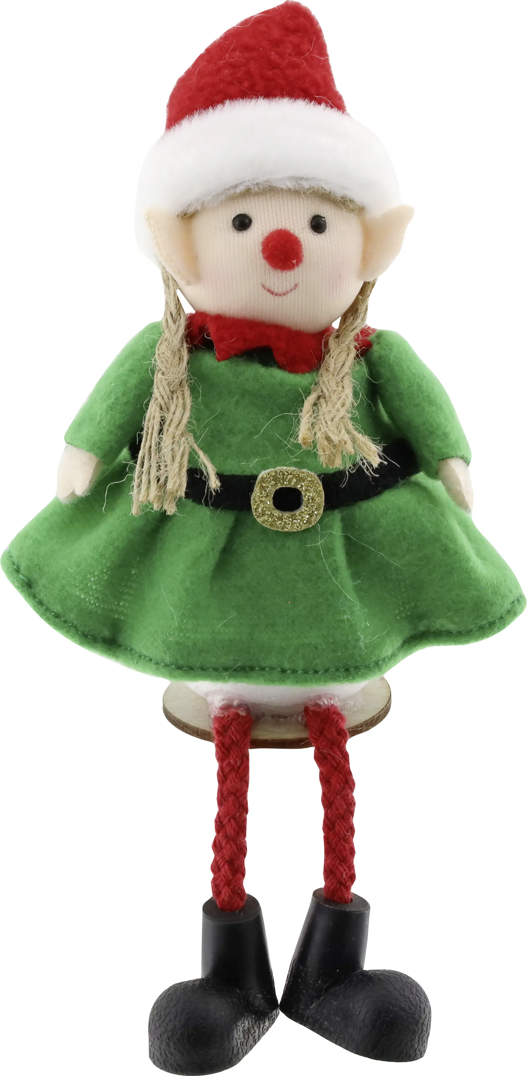 Dekofigur Elfenmädchen sitzend aus Stoff 19,5 cm grün/rot/weiß