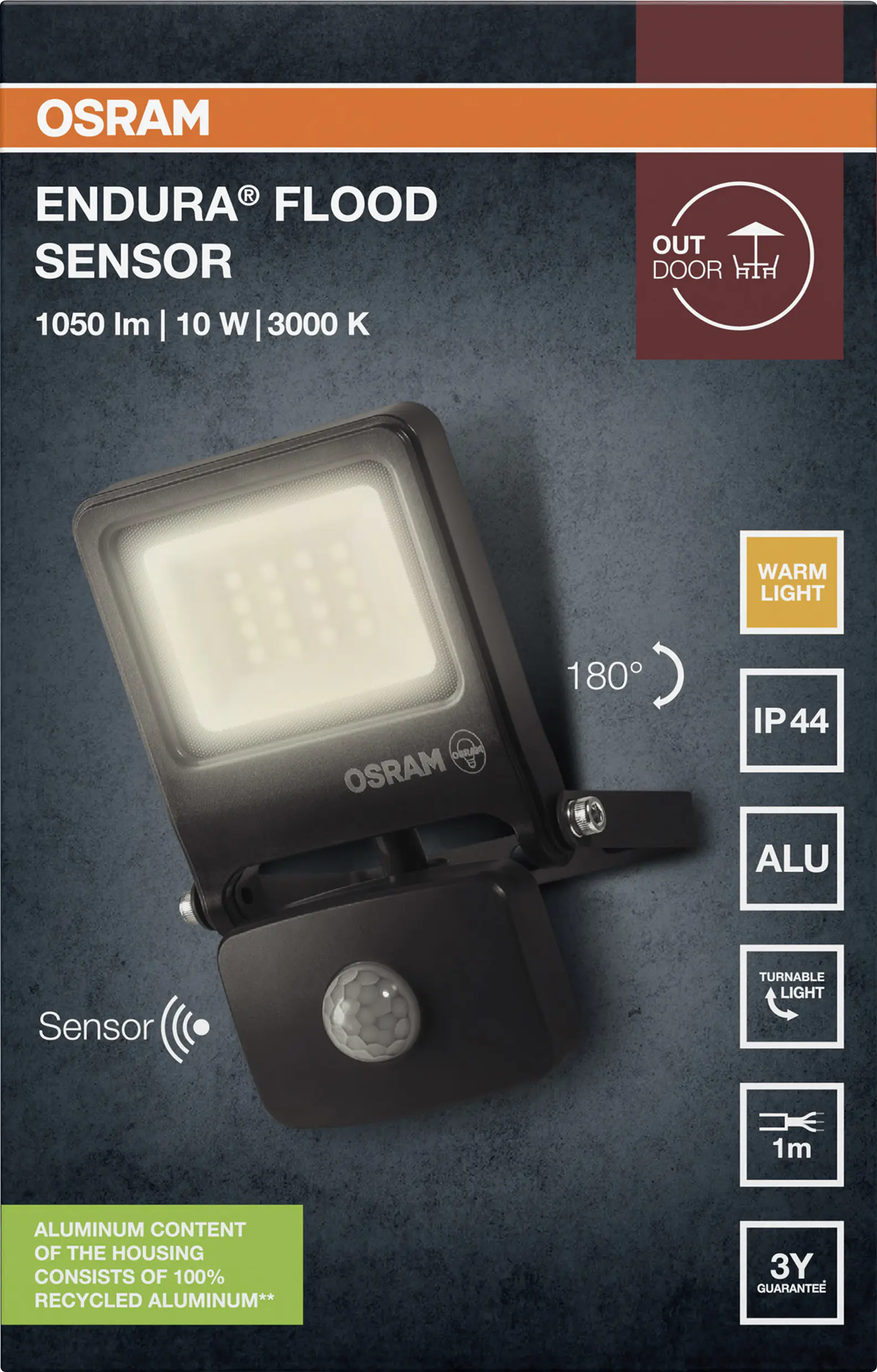 Osram Außenleuchte Endura Flood Bewegungsmelder 10W PCR dunkelgrau warmweiß