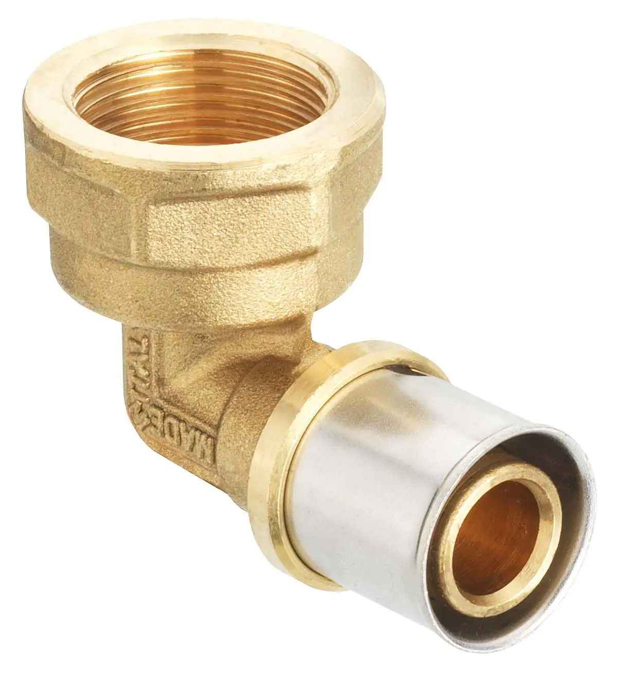 4035300826810 Cornat Press-Winkel 90° komplett Messing/Edelstahl, ø 20 mm, 3/4" IG