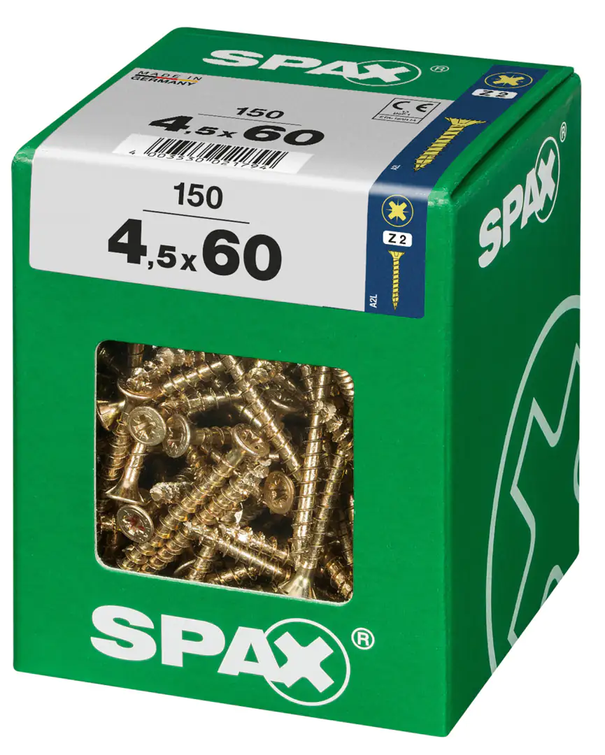 Spax Universalschrauben 4.5 x 60 mm PZ 2 - 150 Stk. Spax Universalschrauben 4.5 x 60 mm PZ 2 - 150 Stk.