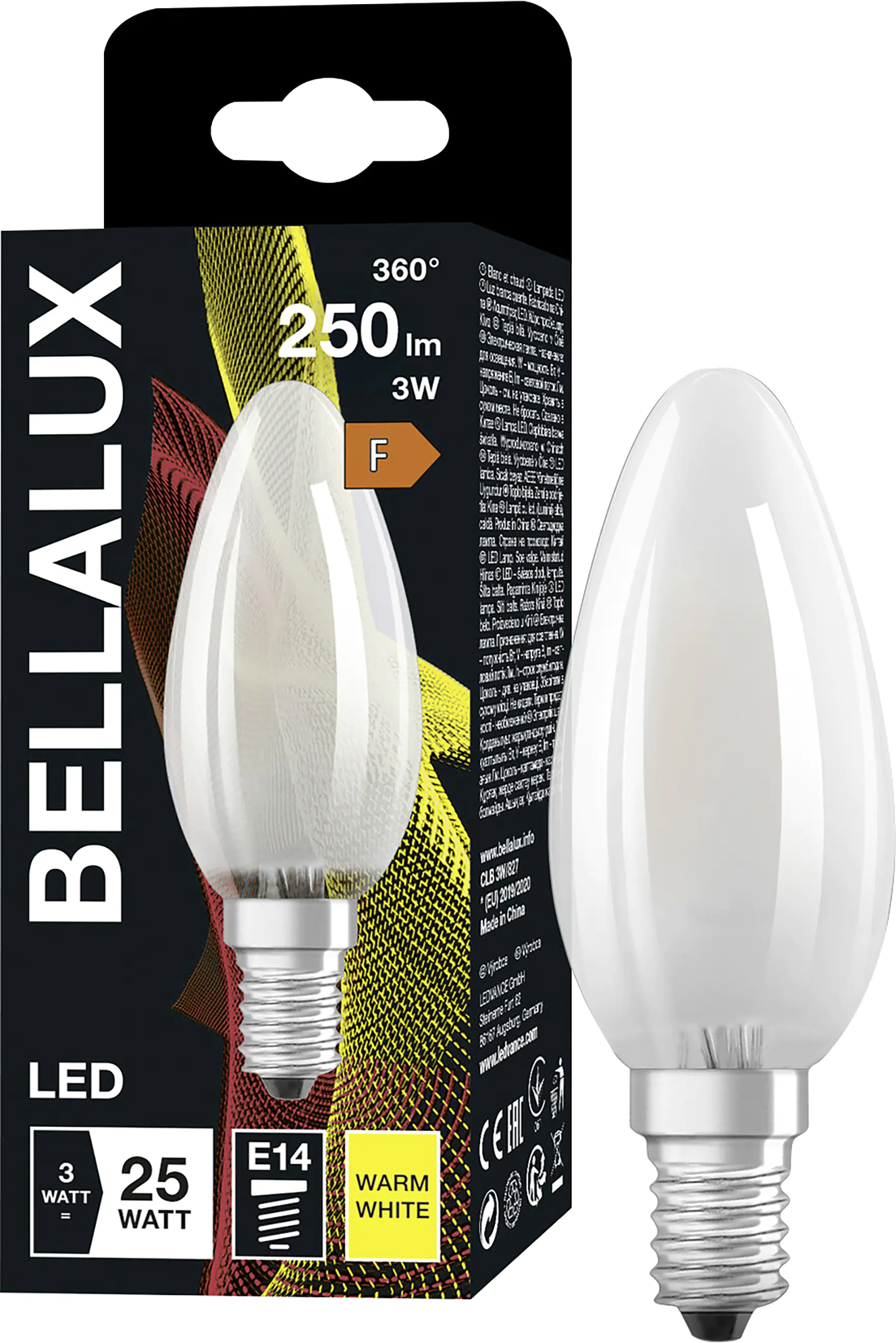 Bellalux LED Kerzenlampe Klassik B25 E14 2,5 W warmweiß weiß matt