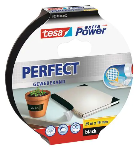 tesa extra Power Gewebeband Perfect 25 m x 19 mm, schwarz