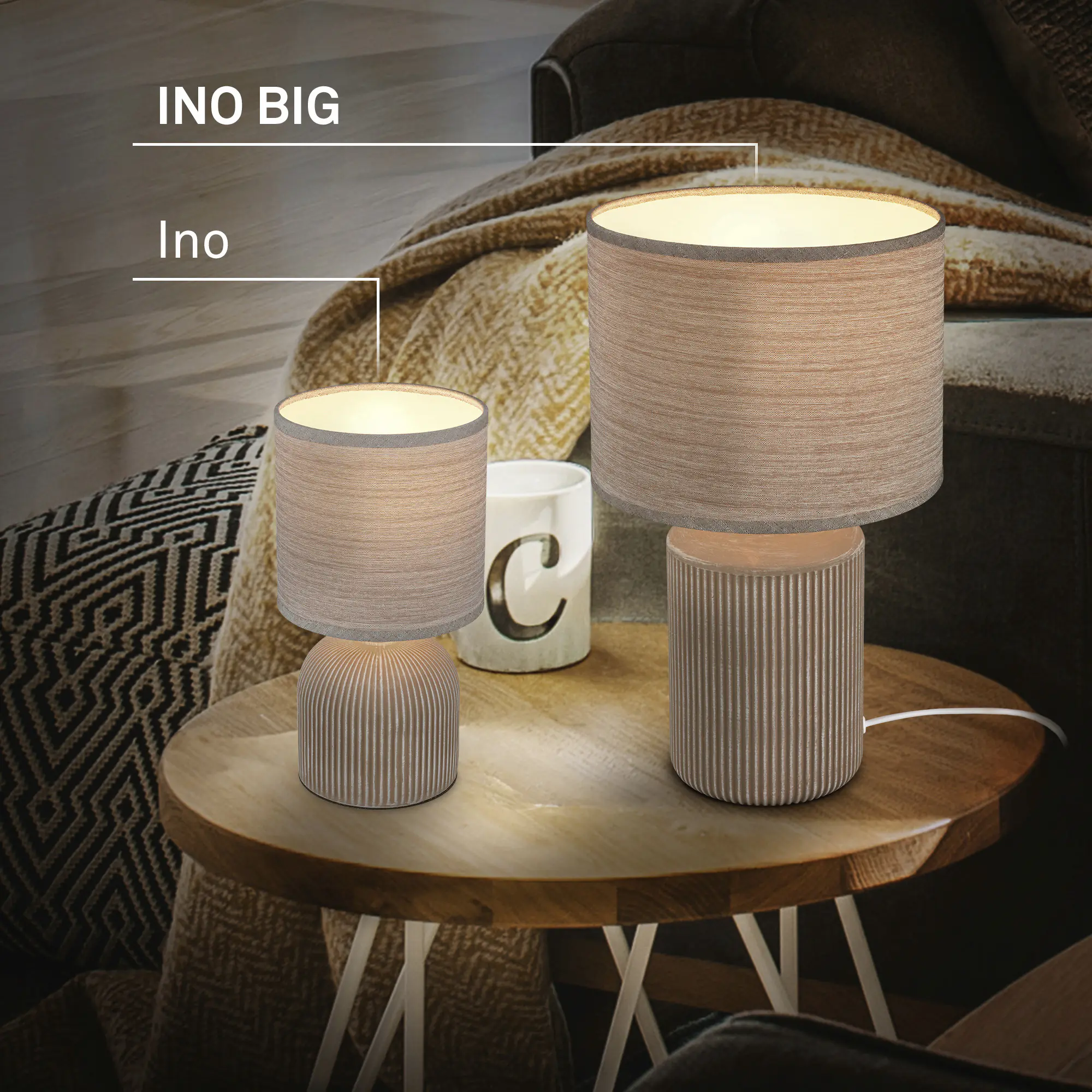 Briloner Ino Tischleuchte Keramik braun 15 x 28 cm