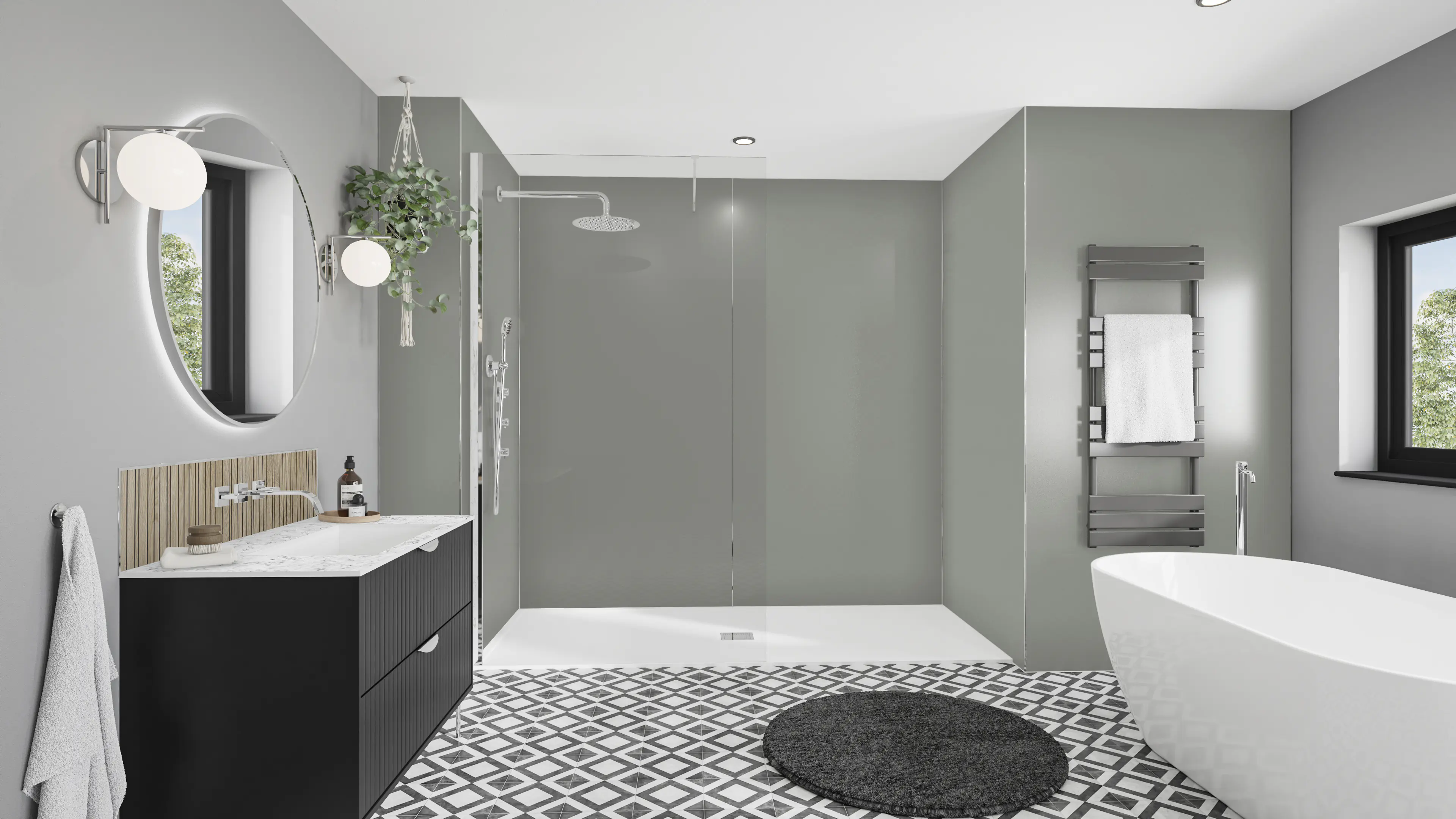 Wetwall Alloy Duschrückwand Seafoam Green/Battleship Grey 120 x 244 cm