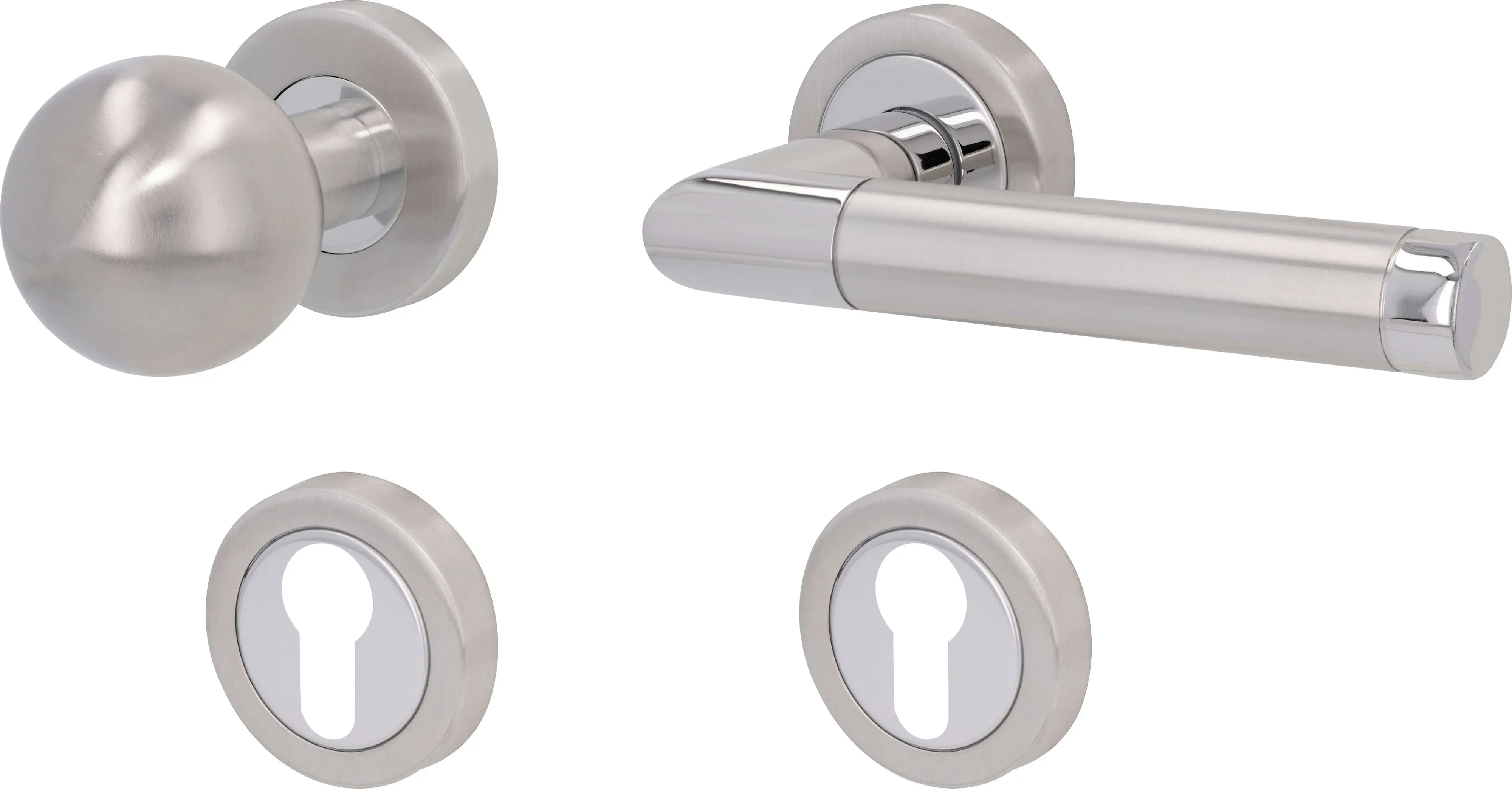 Südmetall Türgriff-Garnitur Rosette Fair V PZ Edelstahl poliert/satiniert silber Ø 52 mm
