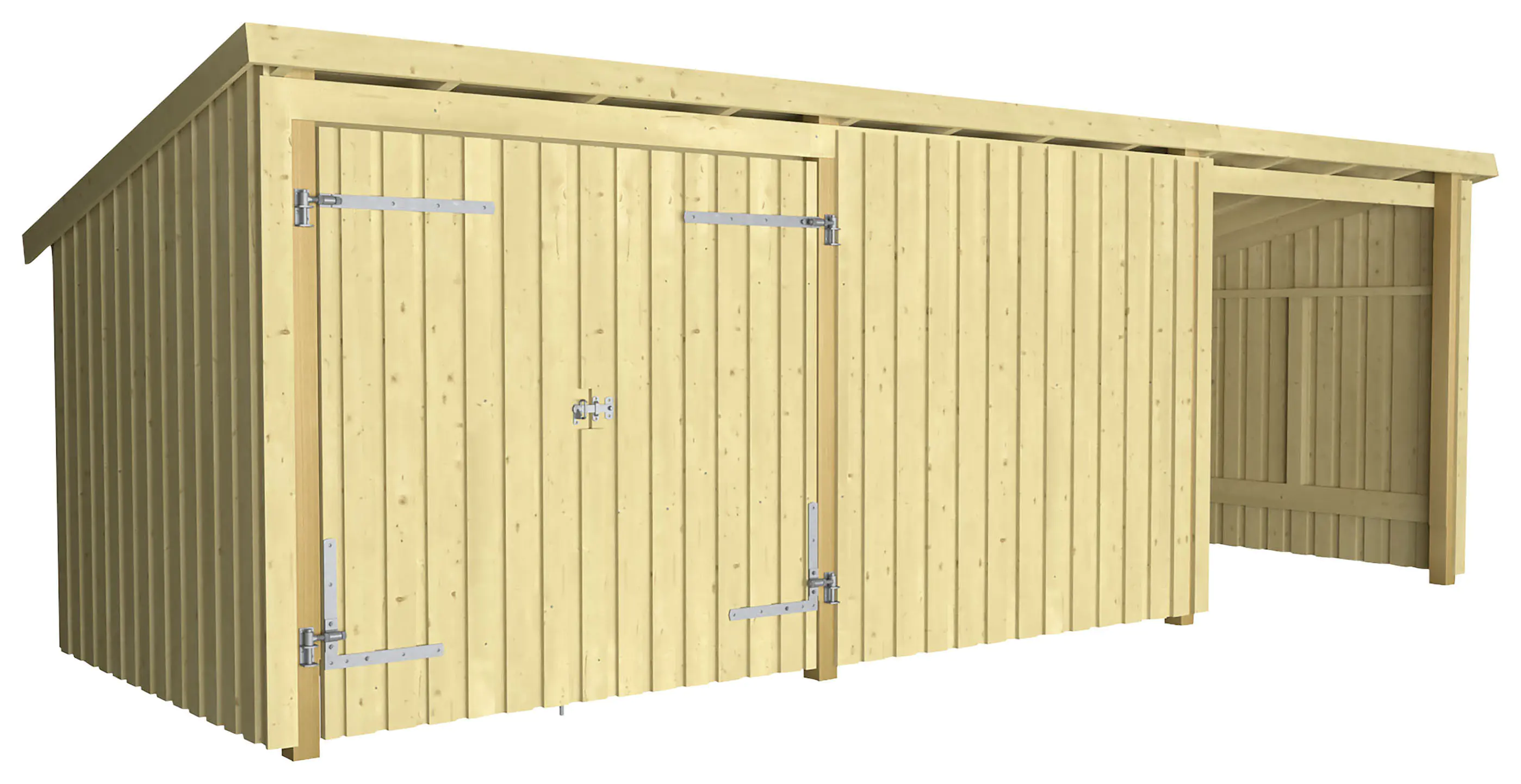 Plus Gartenhaus Nordic Multi 619 x 208 cm natur mit Doppeltür, Wand, offen