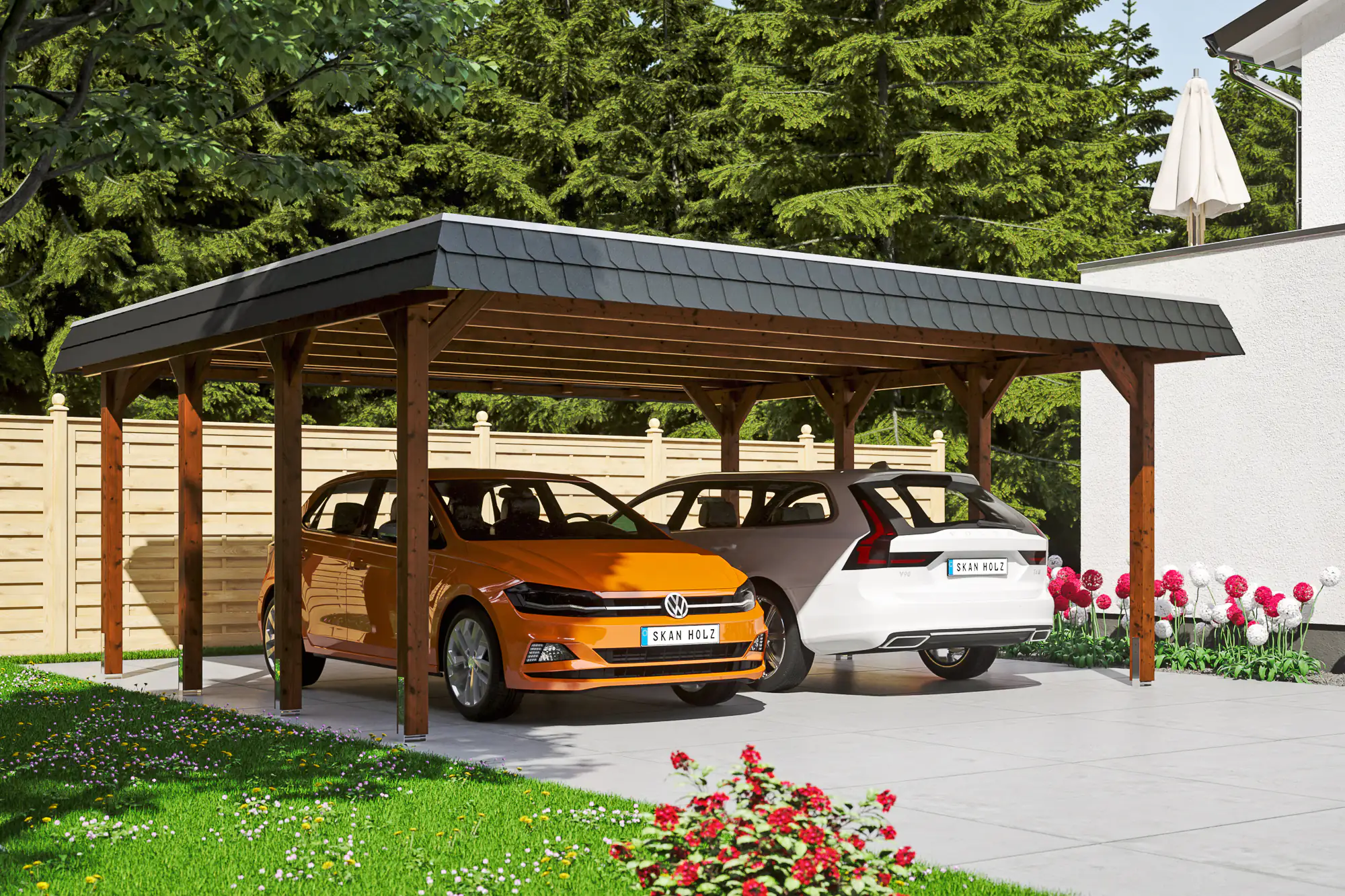 SKAN HOLZ Carport Spreewald 585 x 589 cm mit Aluminiumdach