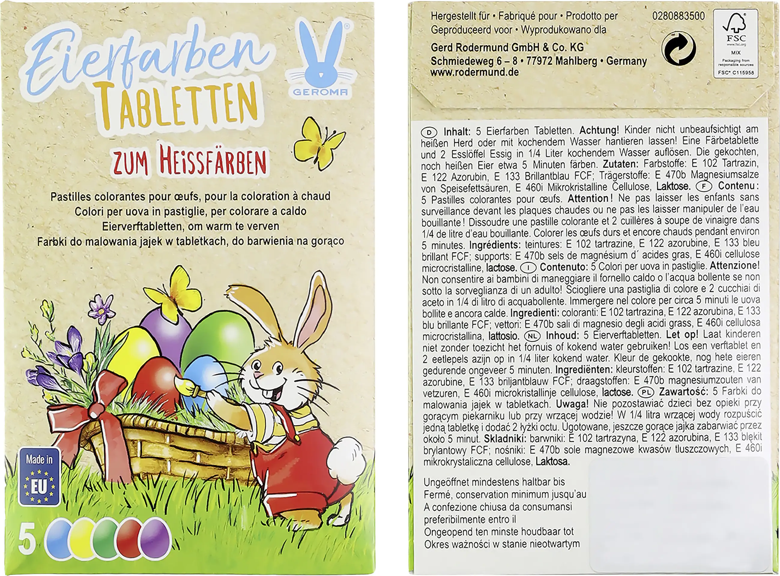 Eierfarben 5 Farben Tabletten zum Heißfärben 