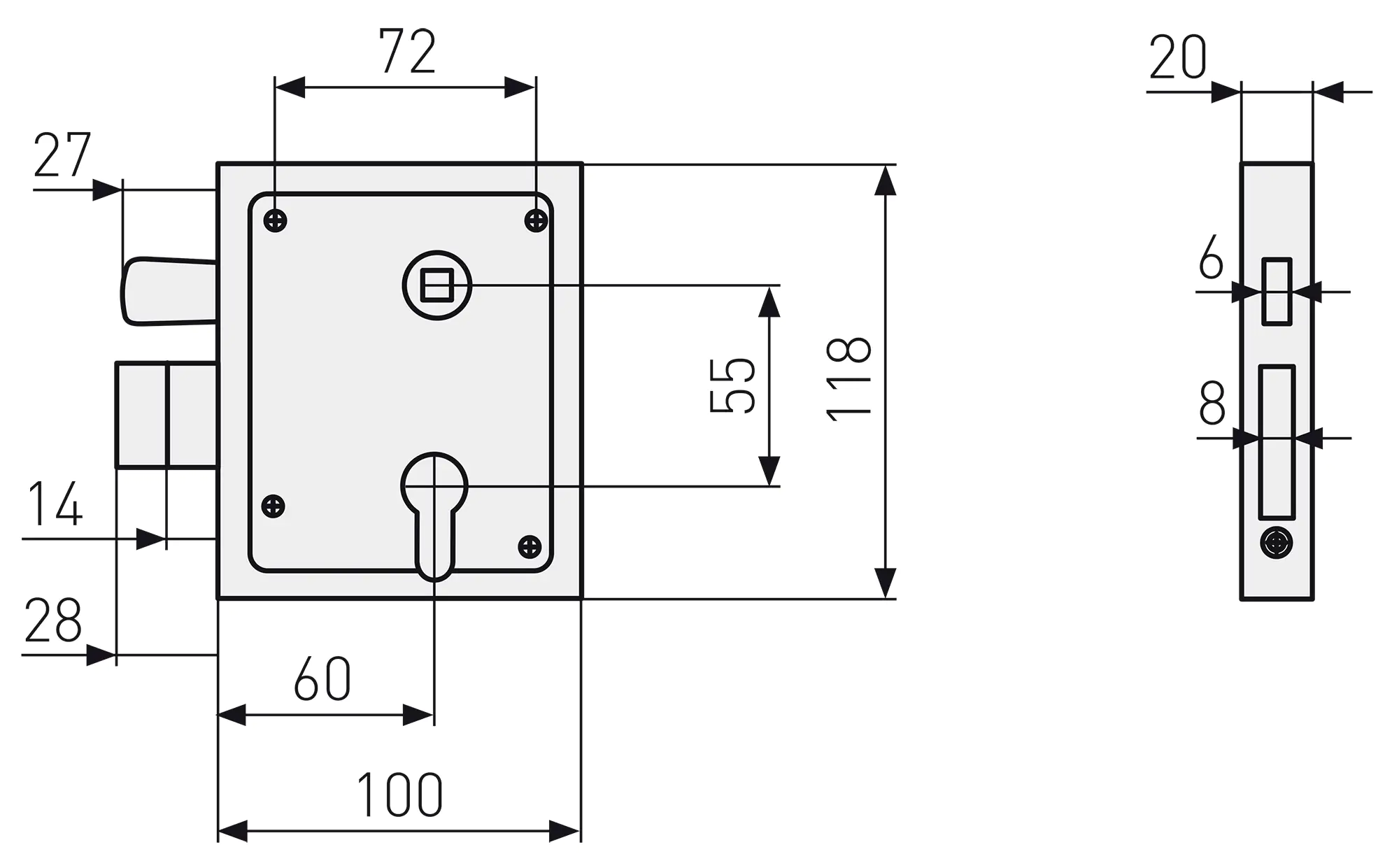 Abus Aufschraubschloss ASS HF für Türblattstärken bis 60 mm