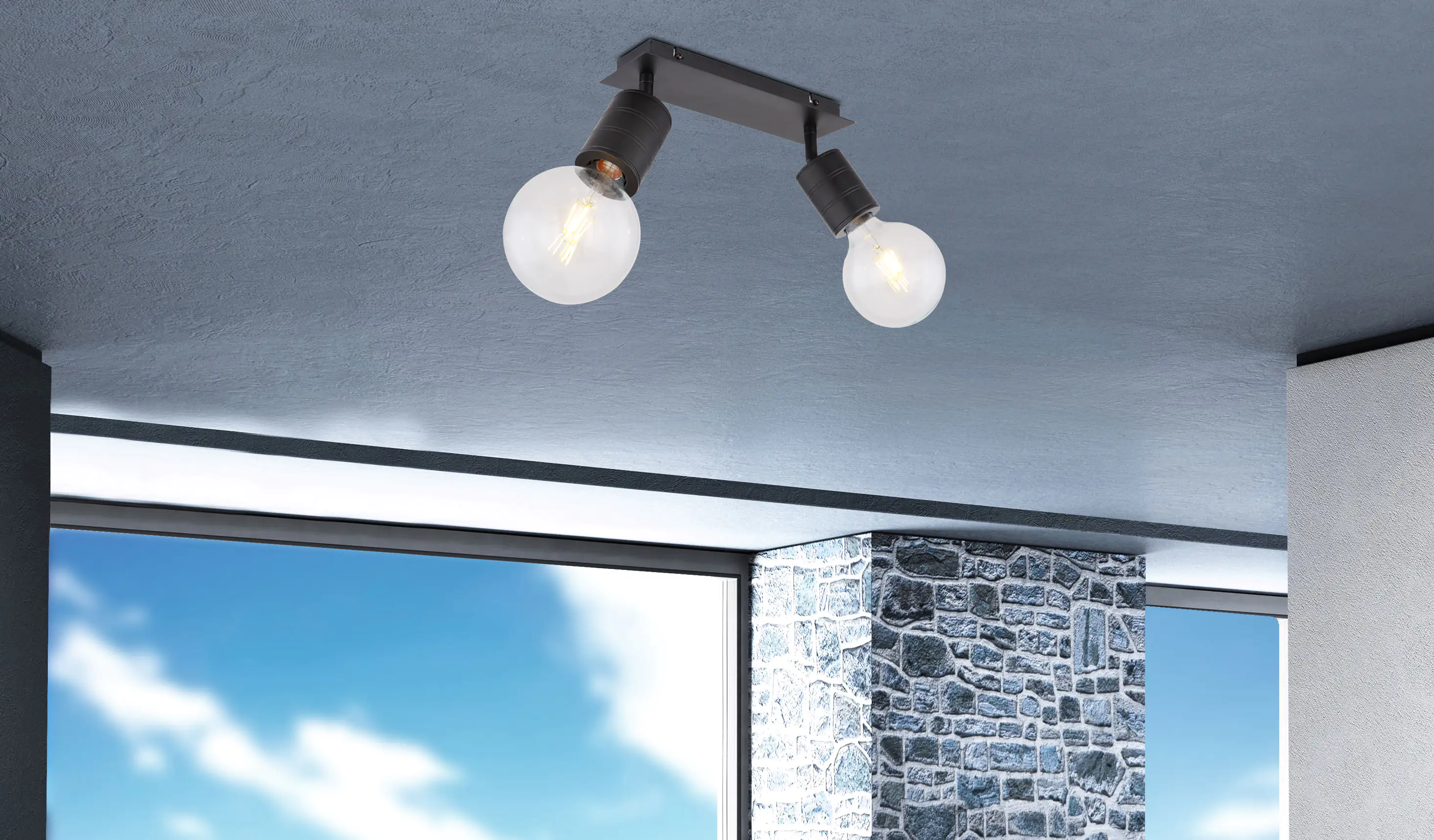 9007371403653_3 Globo 2er Spot Hermine schwarz 31 x 10 cm E27, max. 60 W