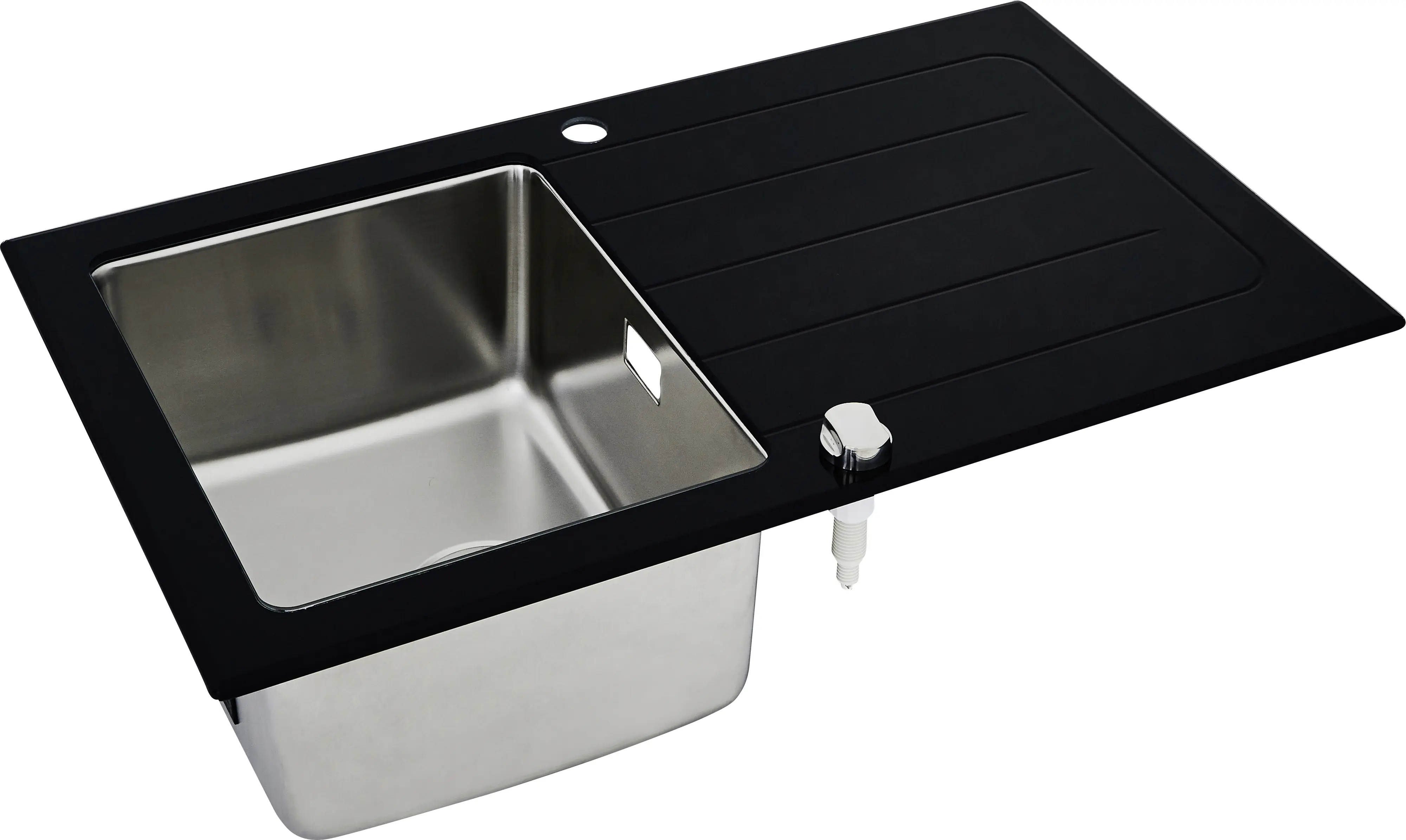 Respekta Glasspüle New York 86 x 50 cm / Edelstahl / Glas schwarz