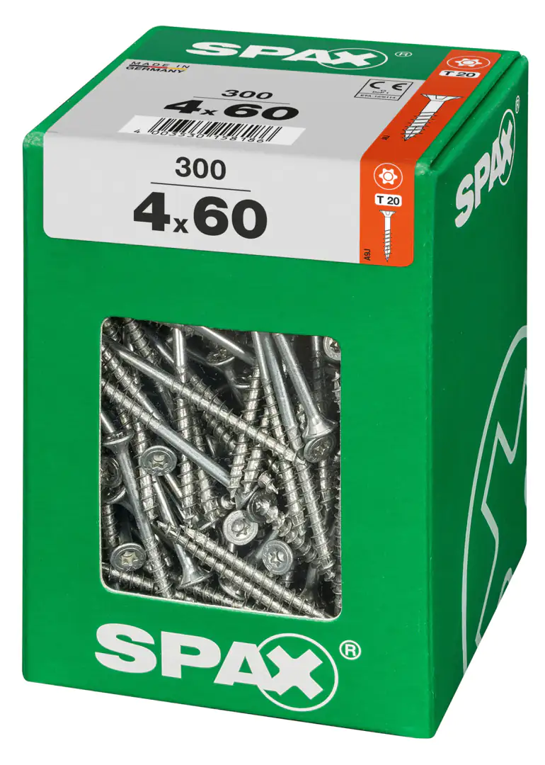Spax Universalschrauben 4.0 x 60 mm TX 20 Senkkopf - 300 Stk. Spax Universalschrauben 4.0 x 60 mm TX 20 Senkkopf - 300 Stk.