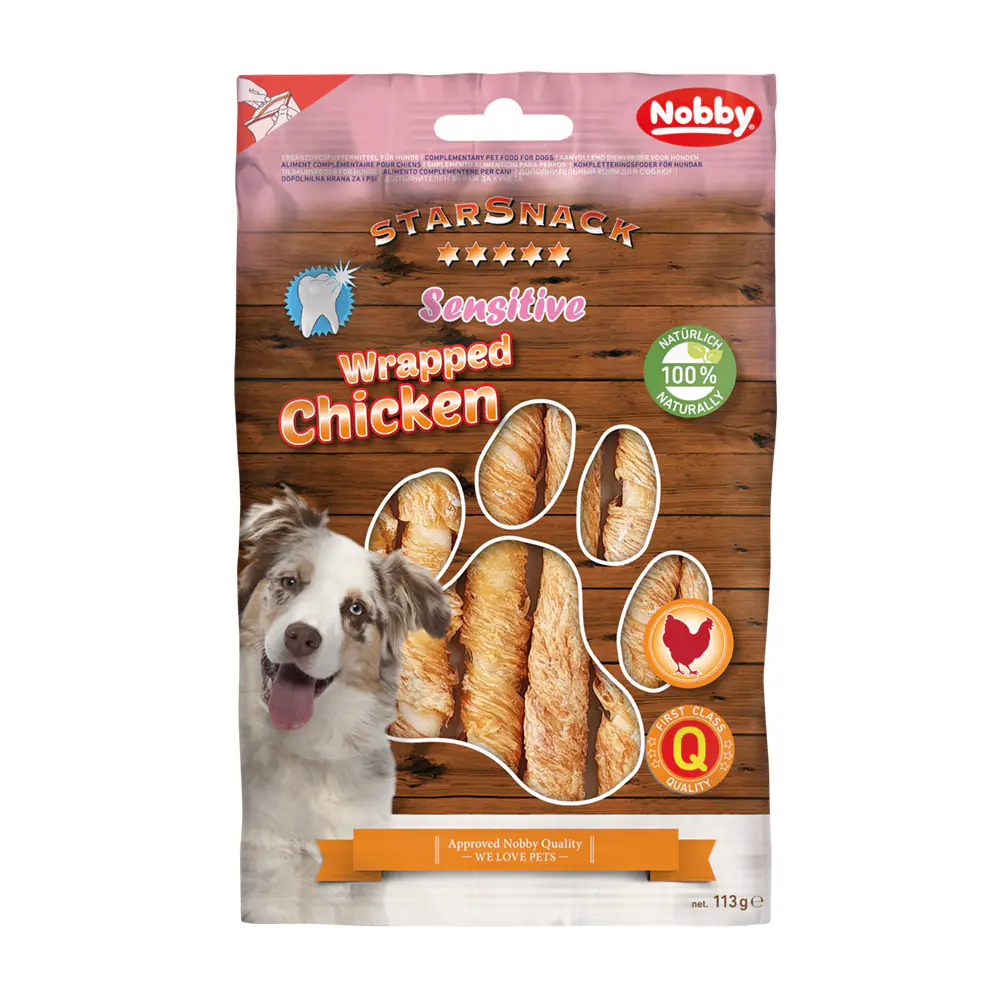 Nobby Hundesnack Adult Kauknochen getreidefrei StarSnack Sensitiv 113 g BBQ Wrapped Chicken