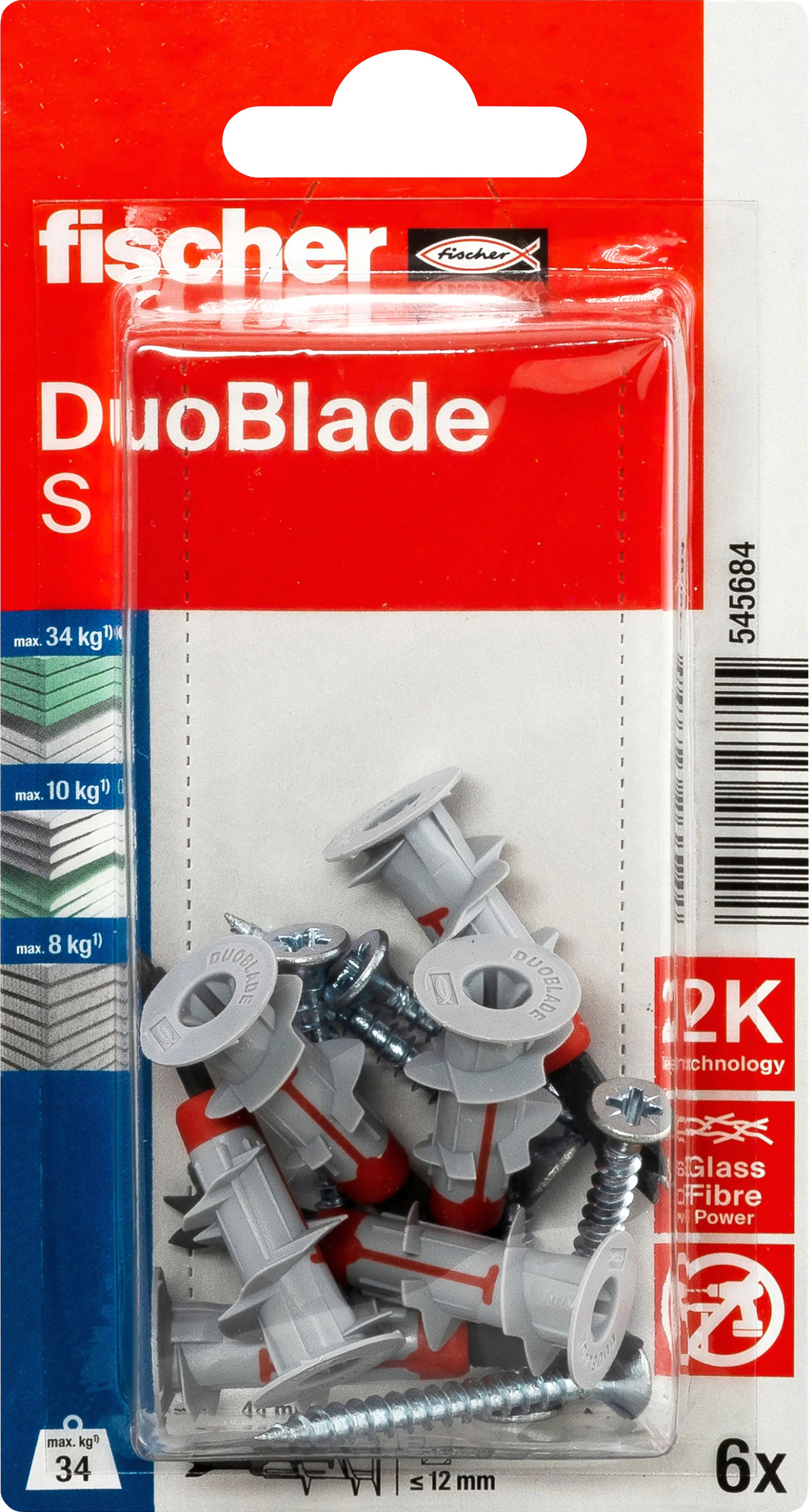 Fischer Gipskartondübel-Set DuoBlade S 8 x 44 mm mit Schraube - 6 Stück