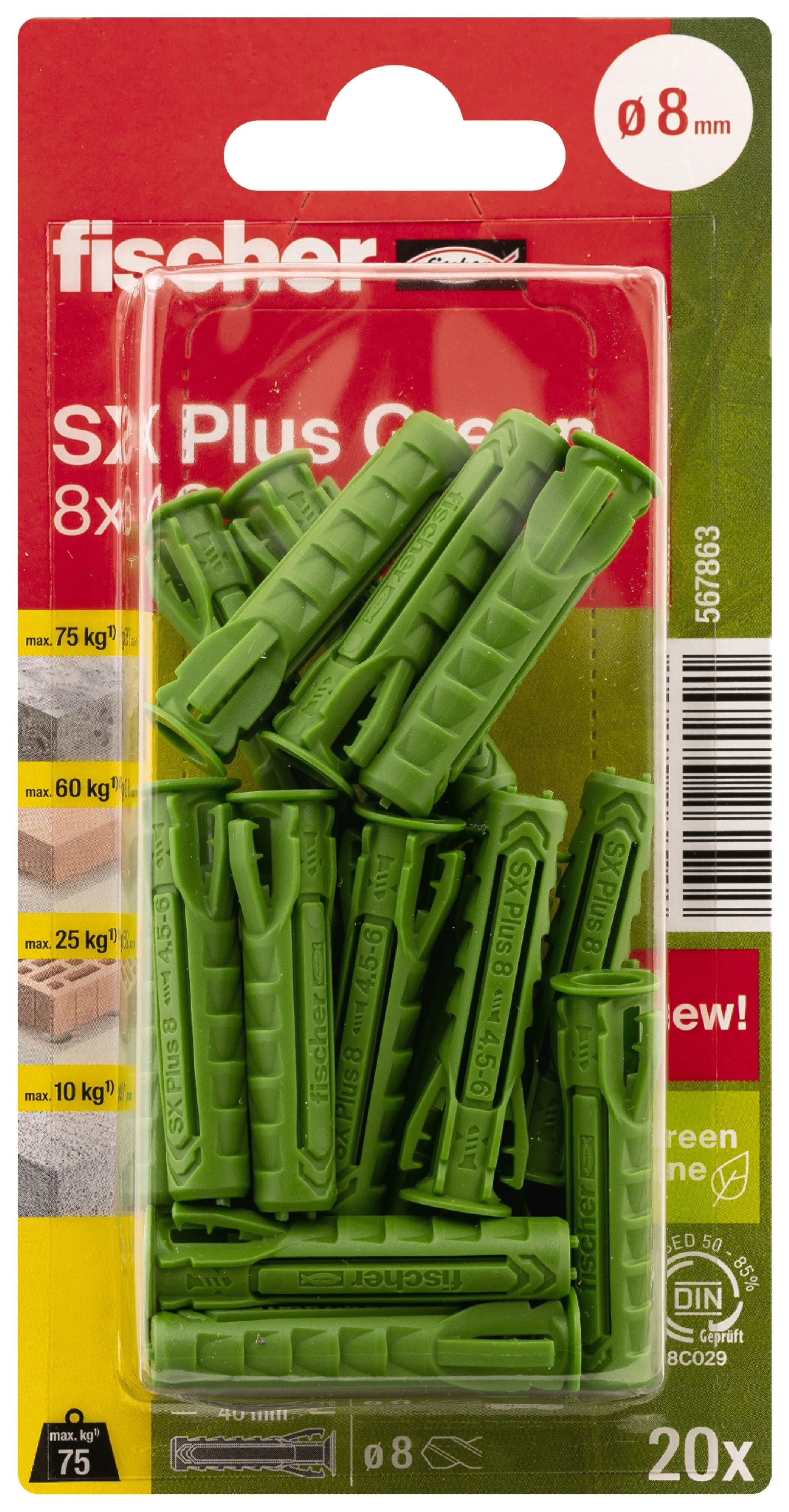 Fischer Spreizdübel SX Plus Green 8.0 x 40 mm - 20 Stück Fischer Spreizdübel SX Plus Green 8.0 x 40 mm - 20 Stück